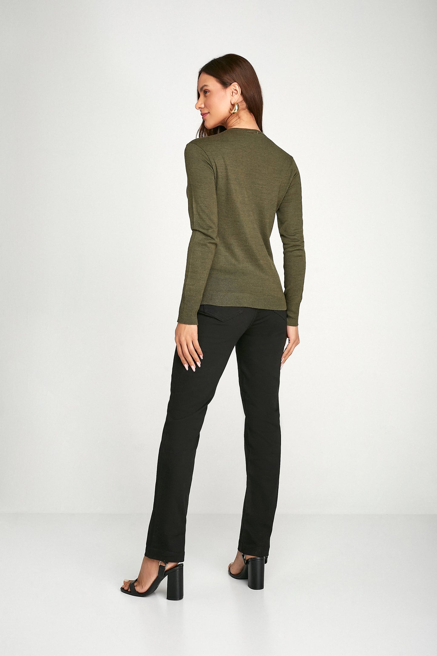 blusa tricot manga longa decote v