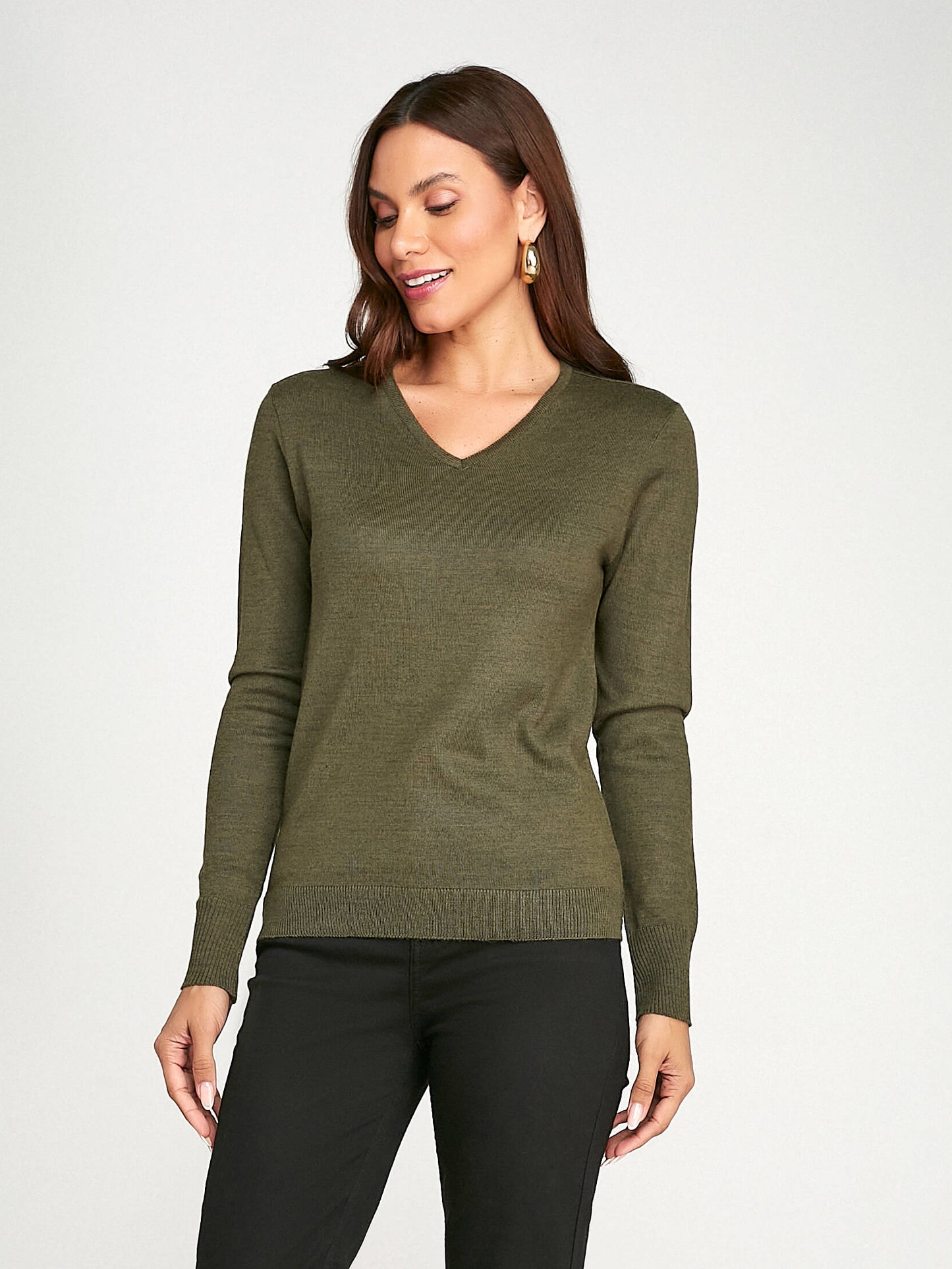 blusa tricot manga longa decote v