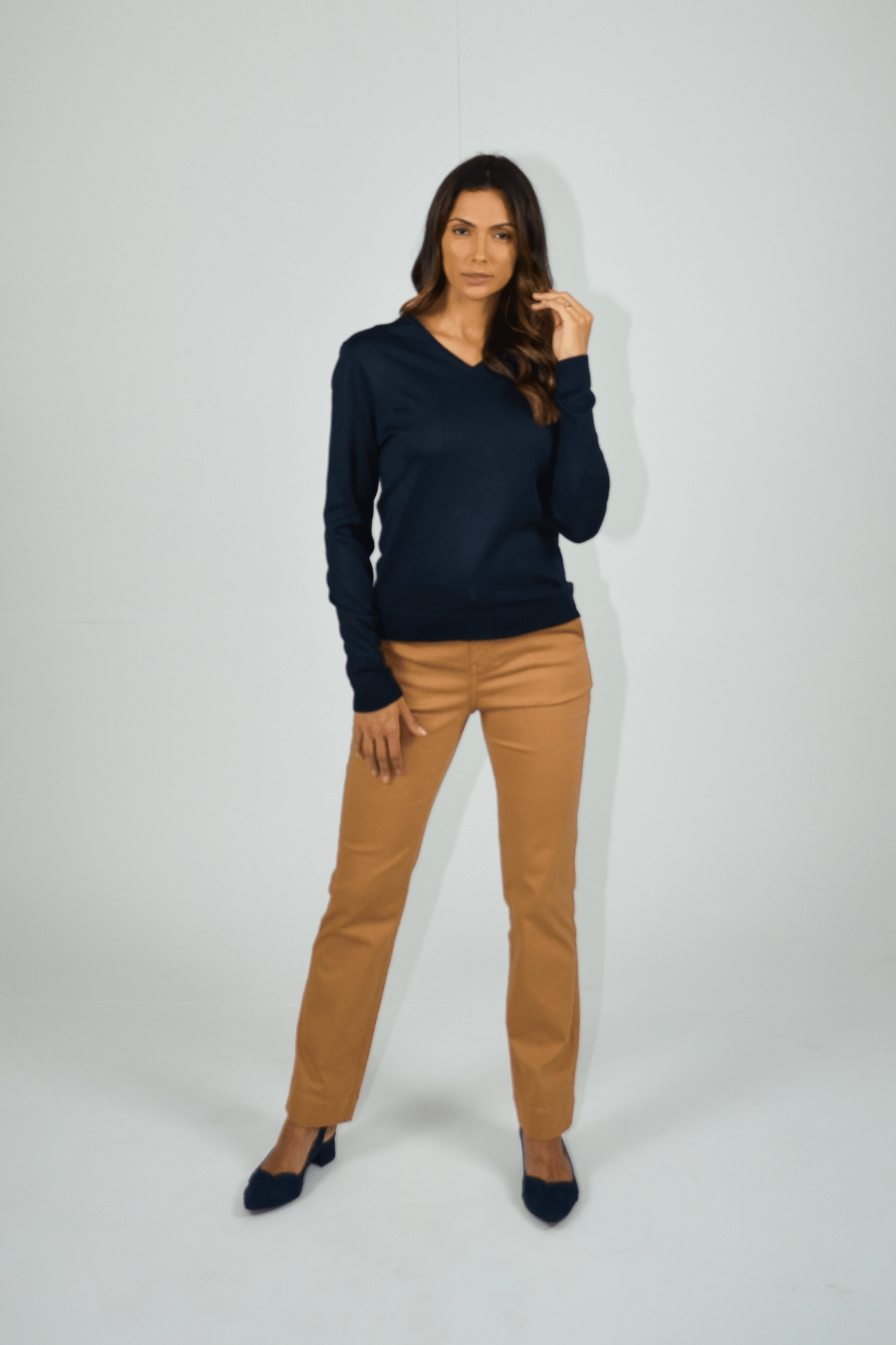 blusa tricot manga longa decote v