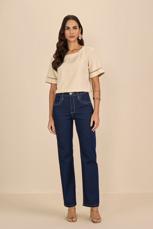 blusa viscose manga curta com entremeio