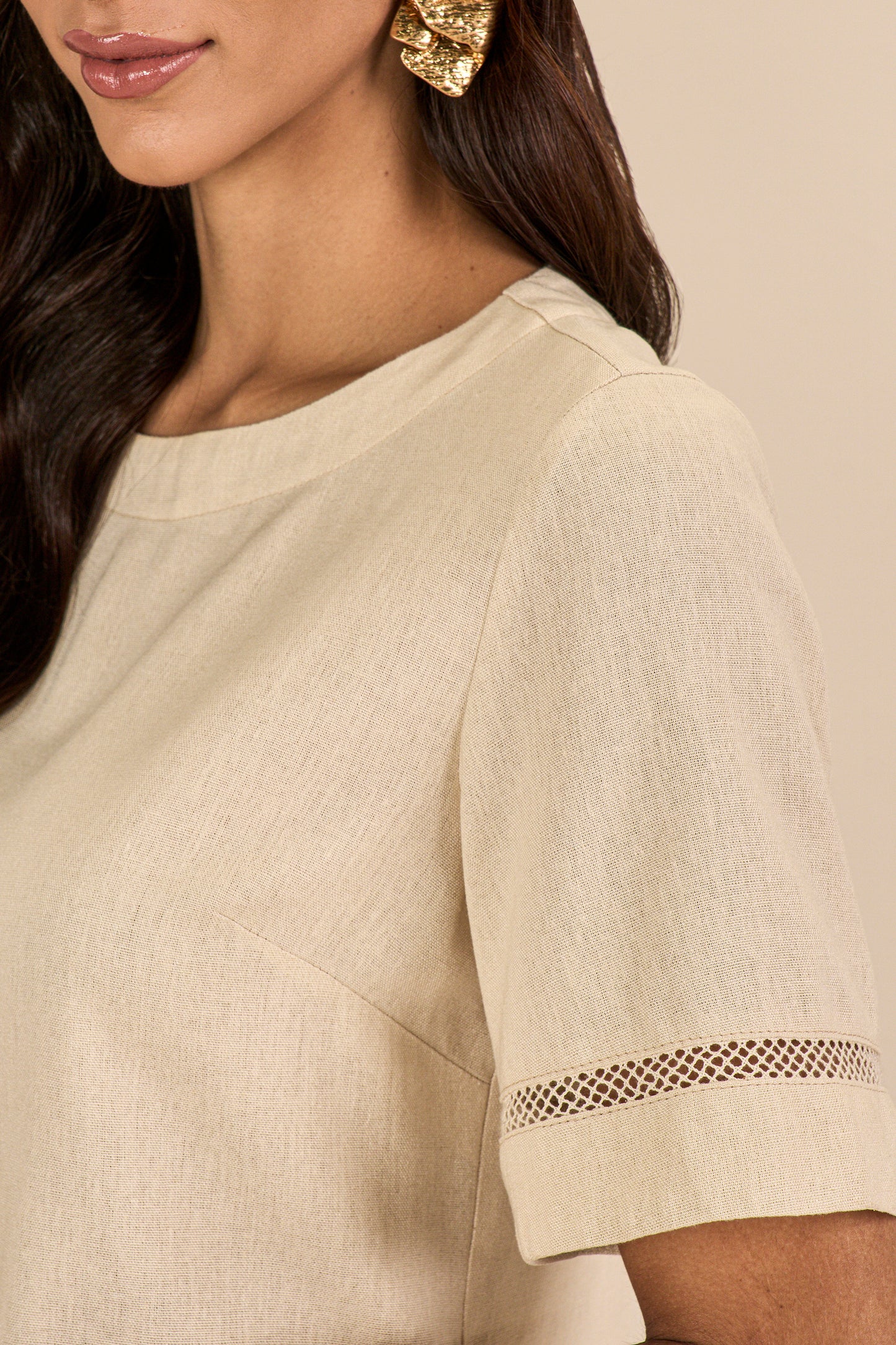blusa viscose manga curta com entremeio