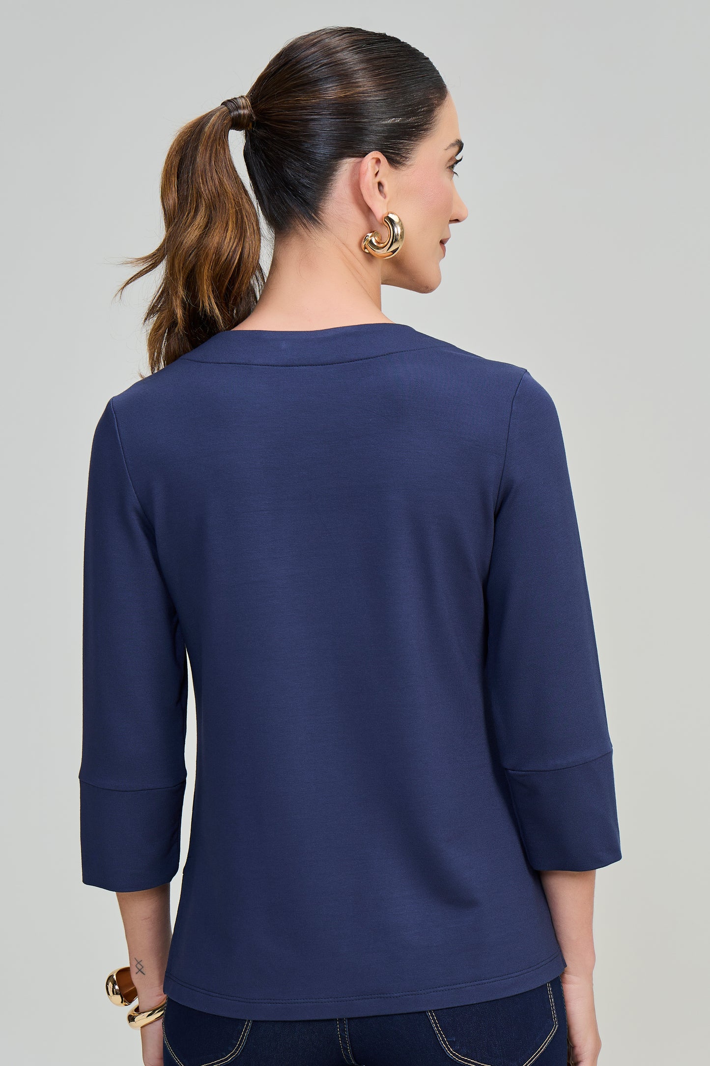 blusa malha manga 3/4 com abertura lateral