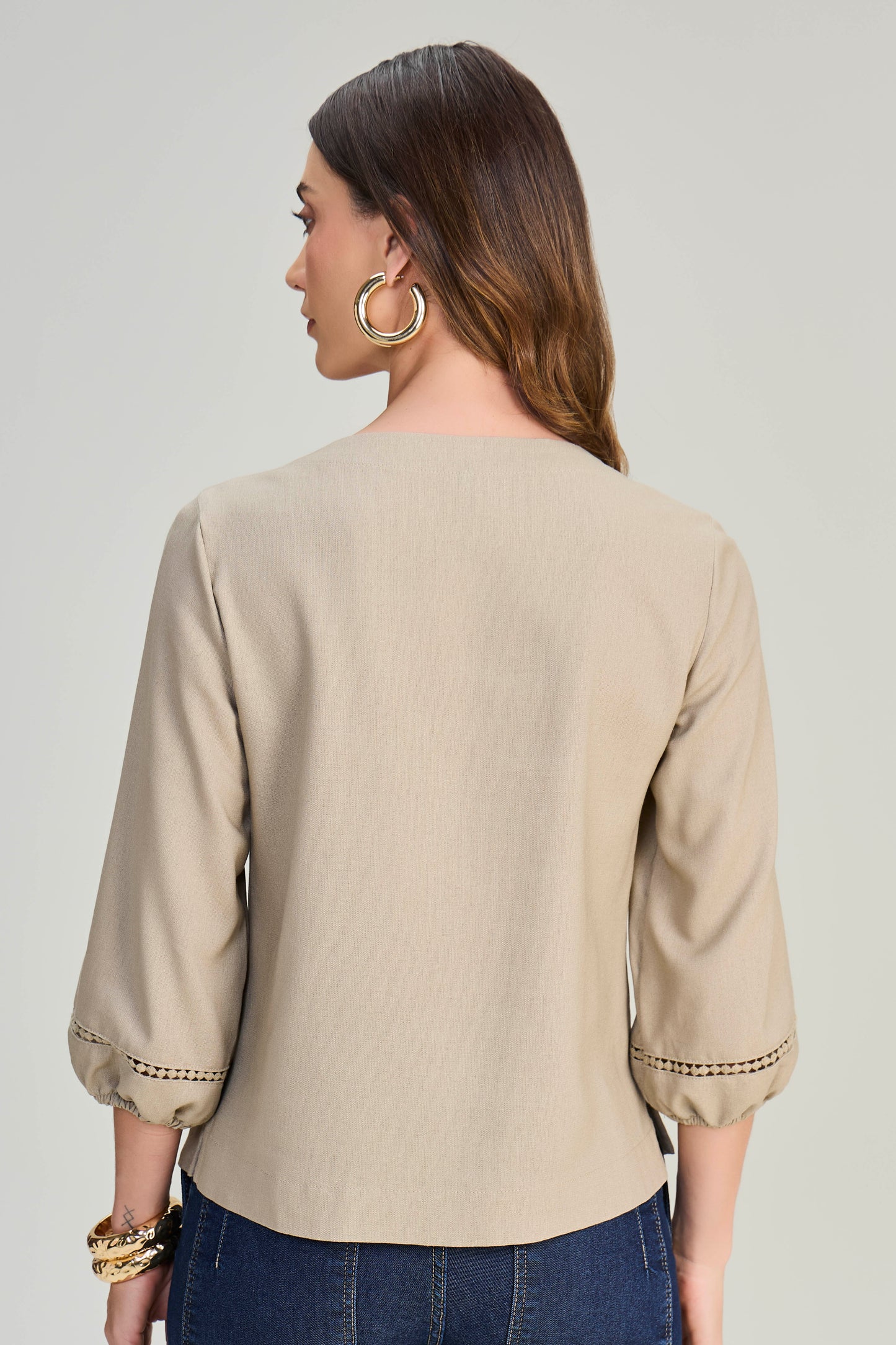 blusa viscose manga 7/8 com entremeio