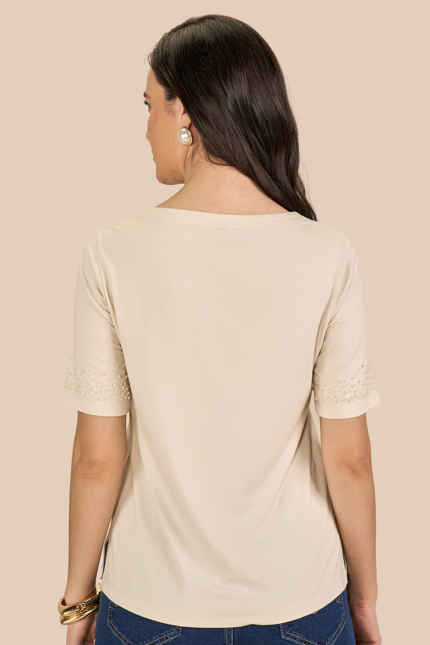 blusa malha manga curta bordada