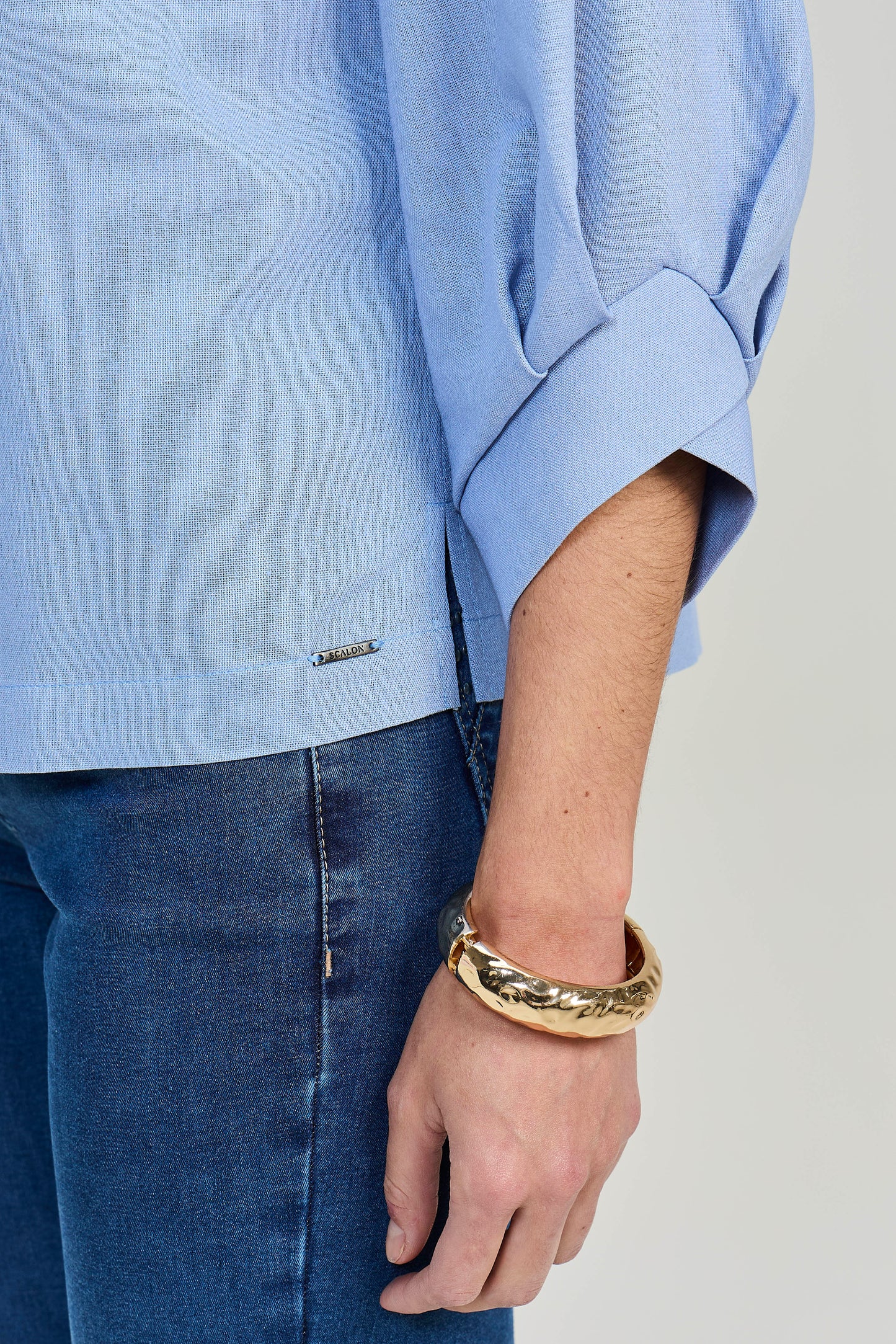 blusa viscose manga 3/4 com pregas