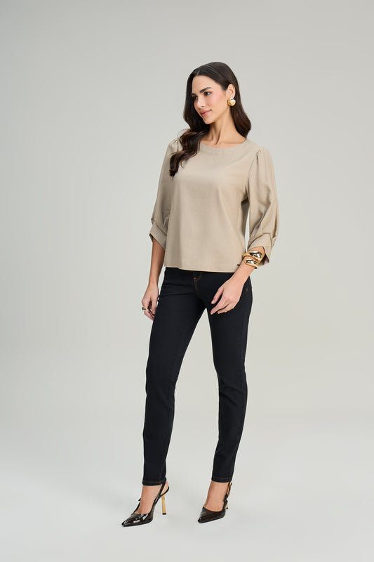 blusa viscose manga 3/4 com pregas