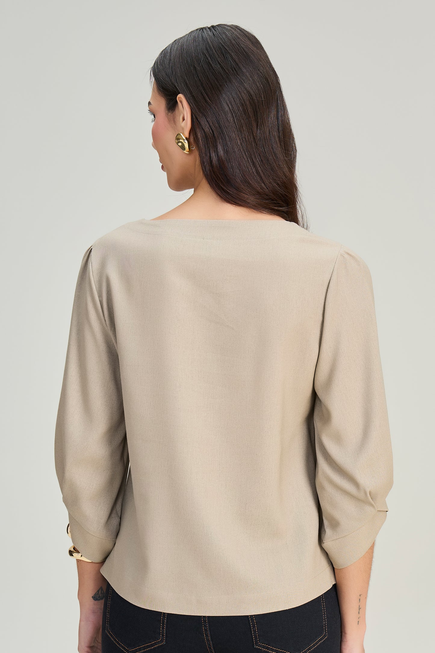 blusa viscose manga 3/4 com pregas