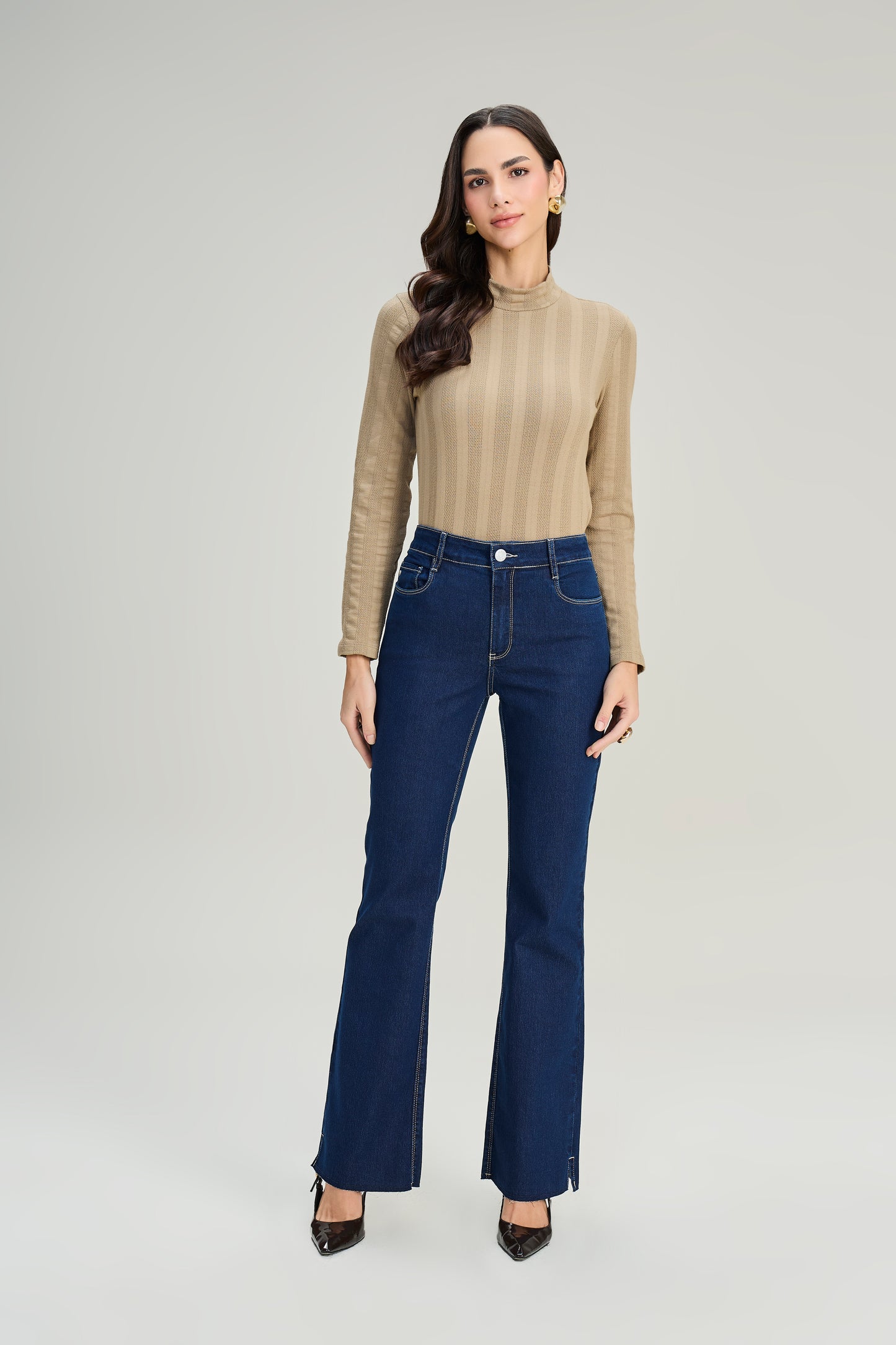 blusa malha manga longa com gola alta