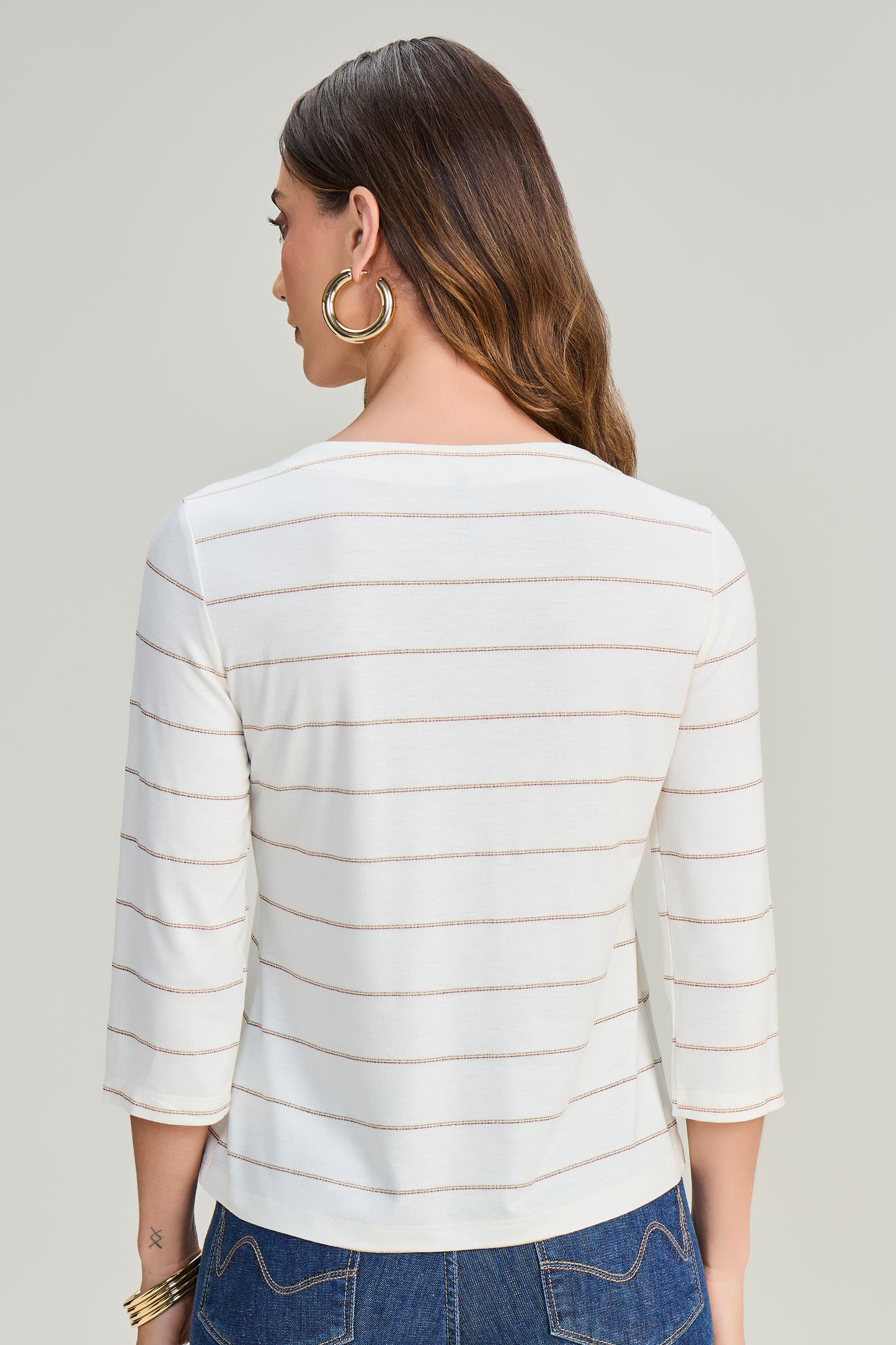 blusa malha manga 3/4 com detalhe lurex