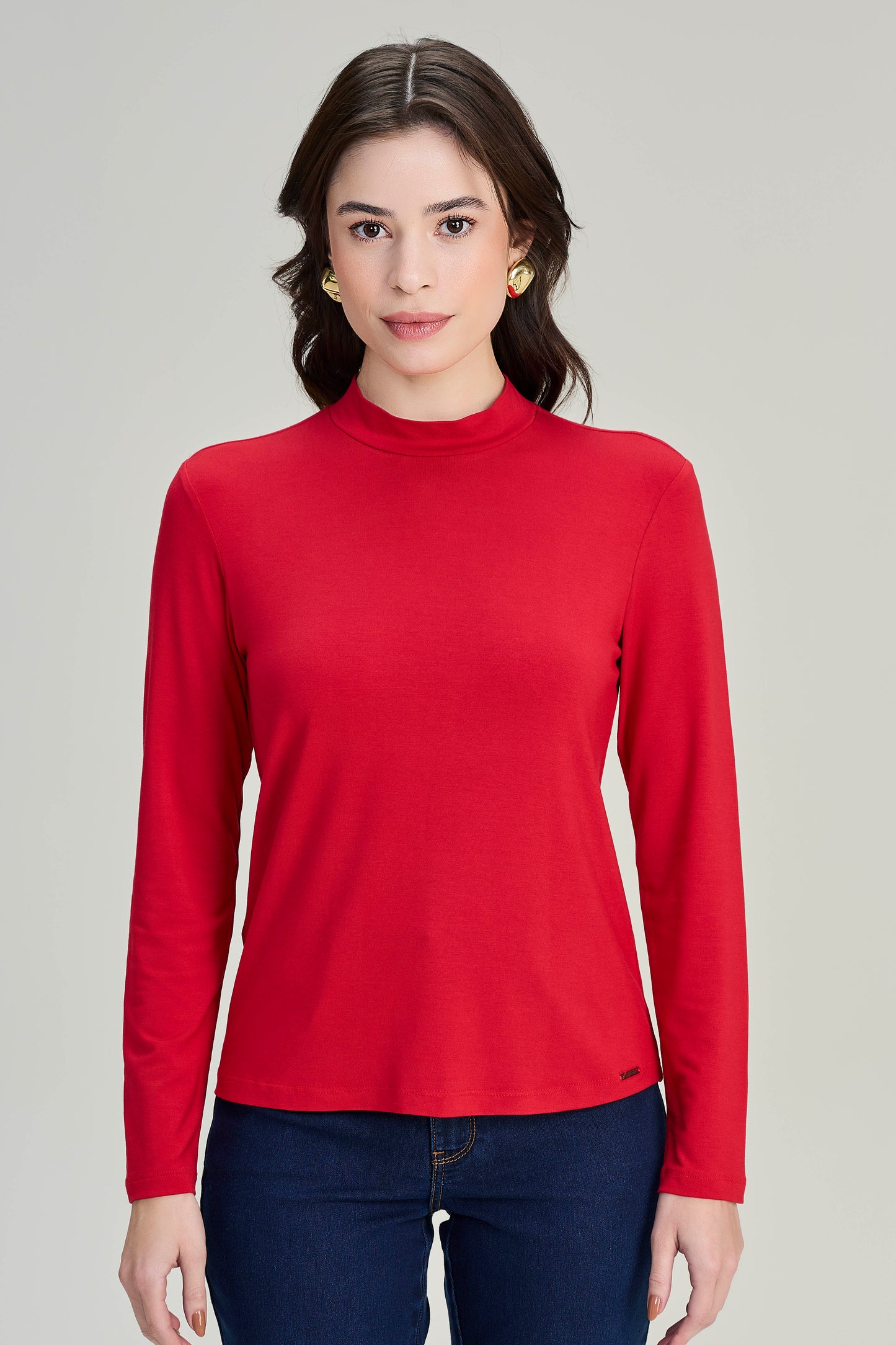 blusa malha manga longa com gola alta