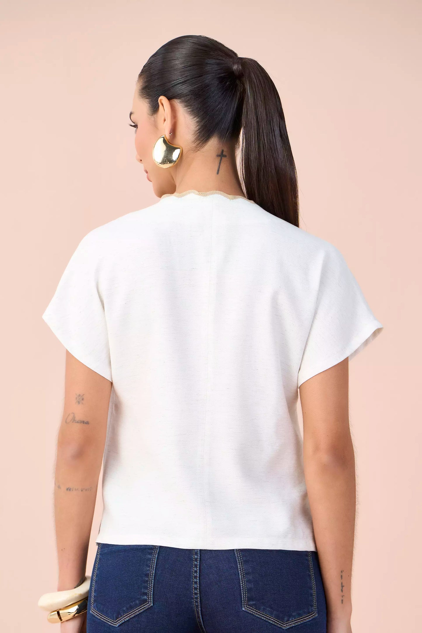 blusa viscose manga curta decote v