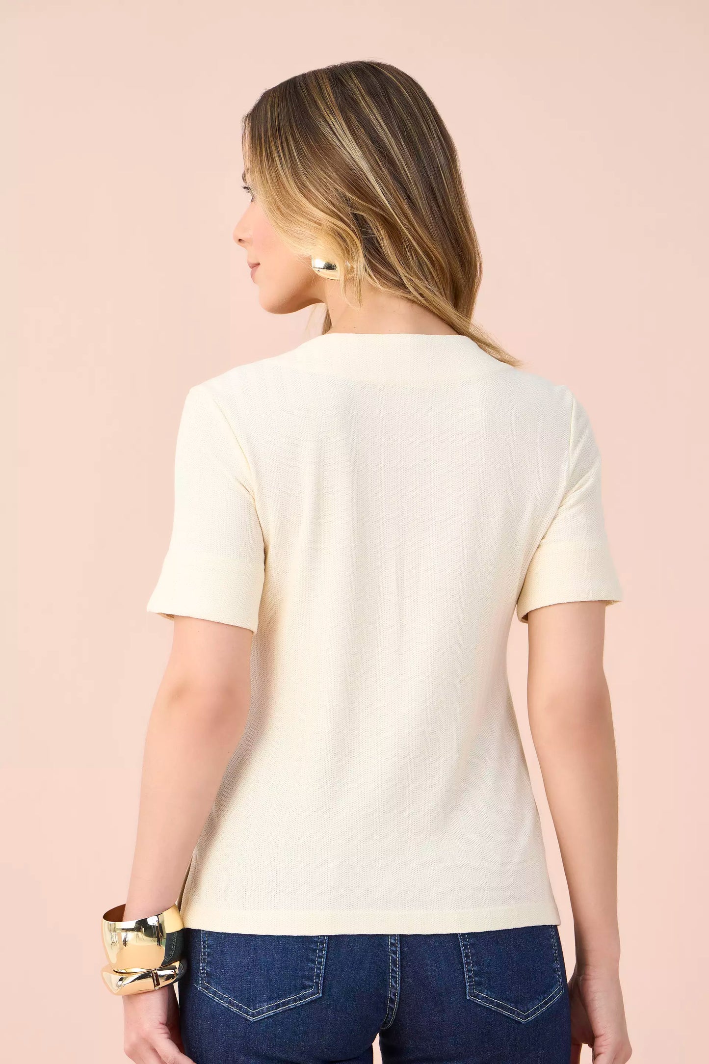 blusa malha manga curta com aberturas