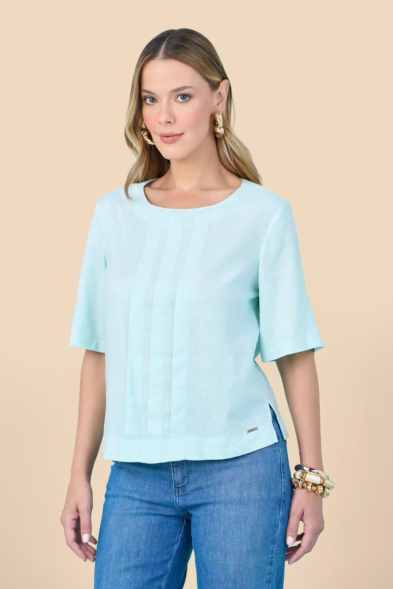 blusa viscose manga curta com pregas