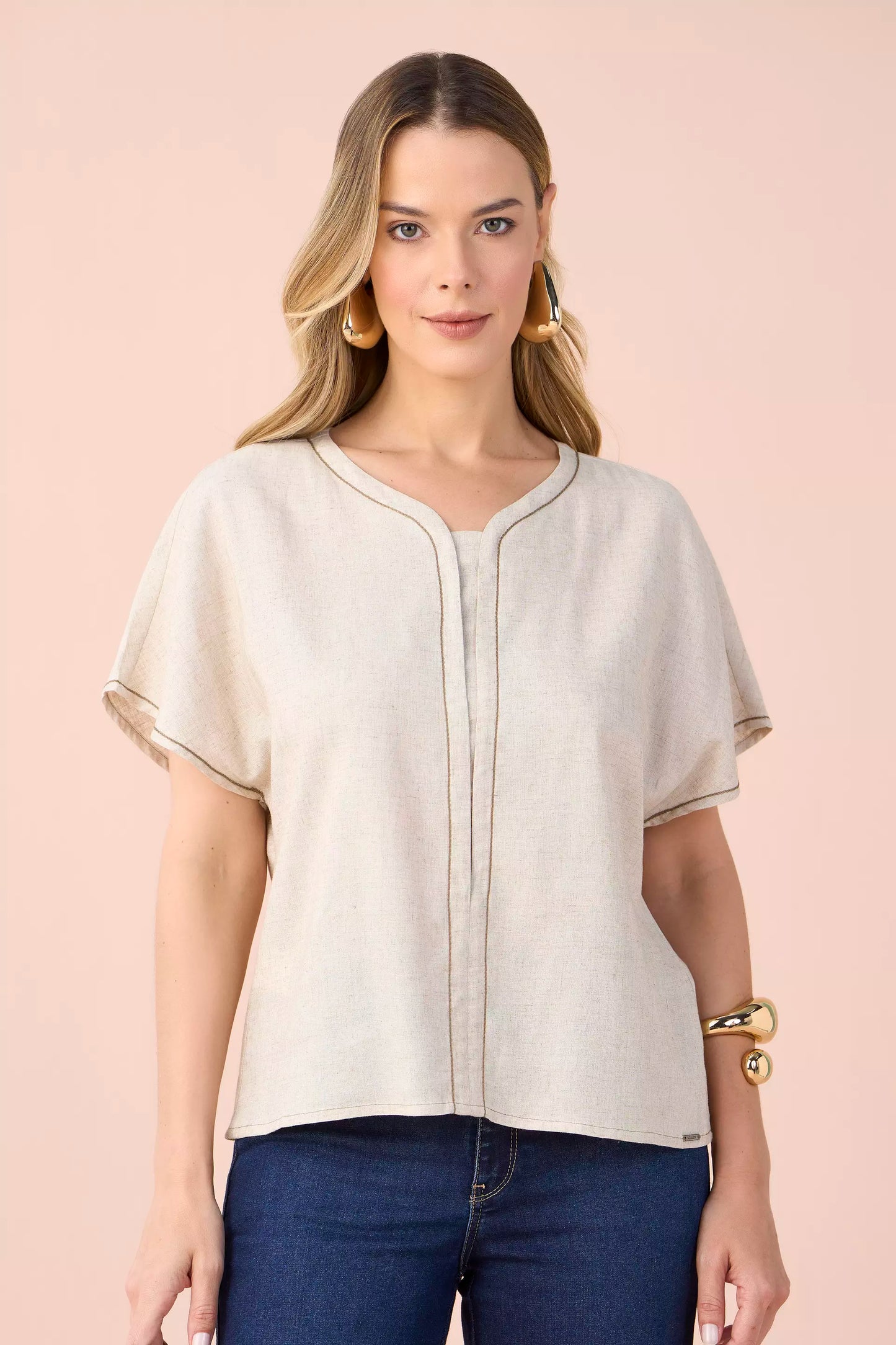 blusa viscose manga curta com detalhe frontal
