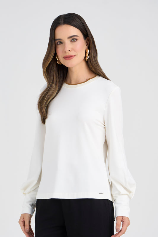 blusa moletom manga longa com gola de tricot