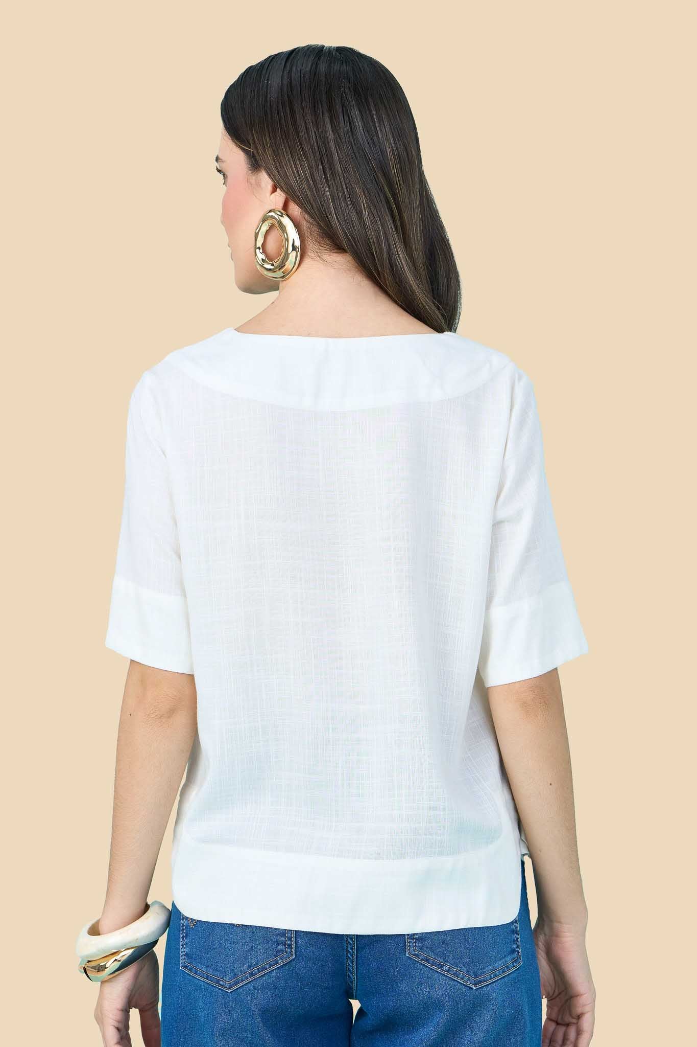 blusa viscose manga curta com barra arredondada