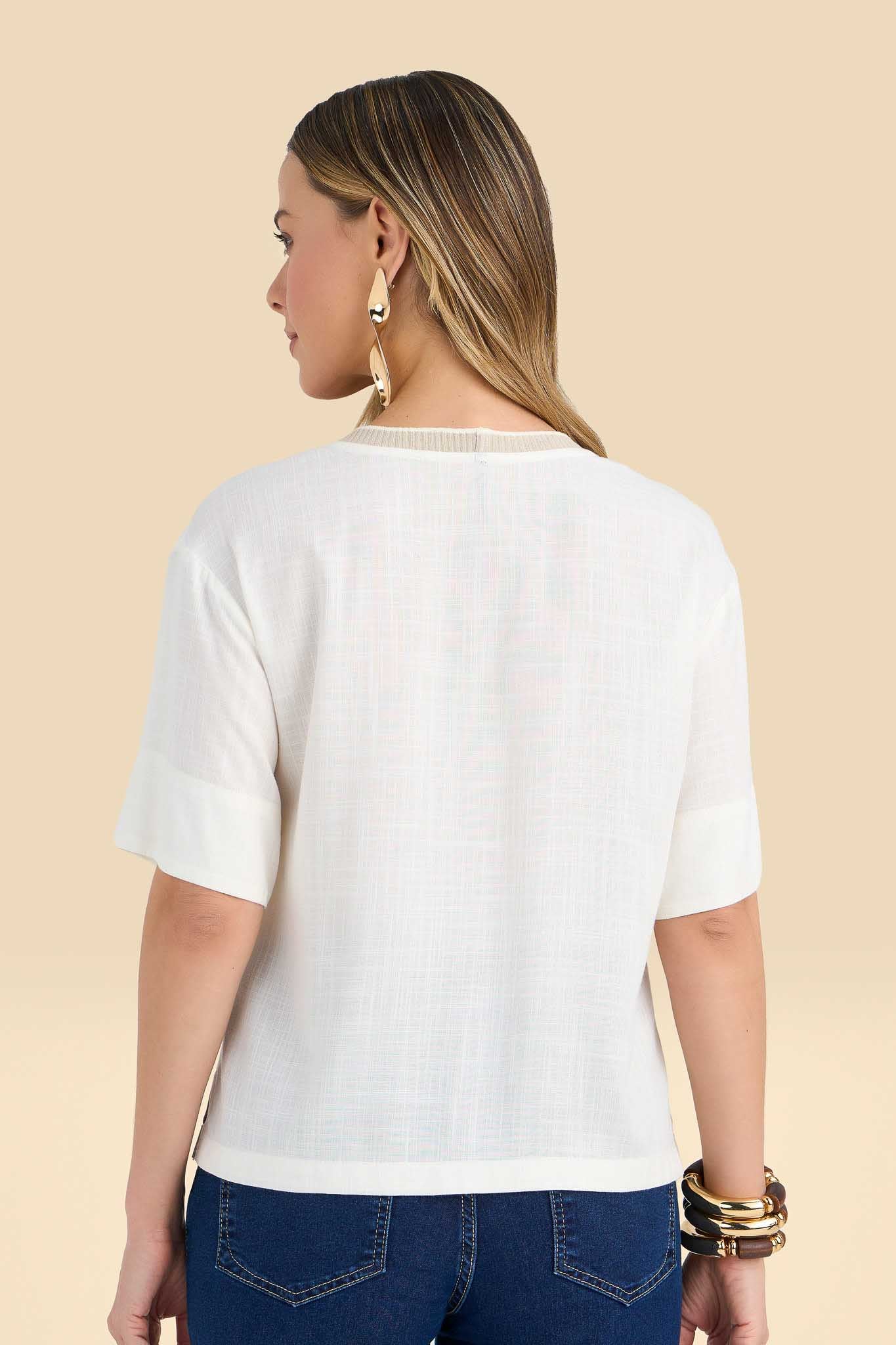 blusa viscose manga curta com tricot