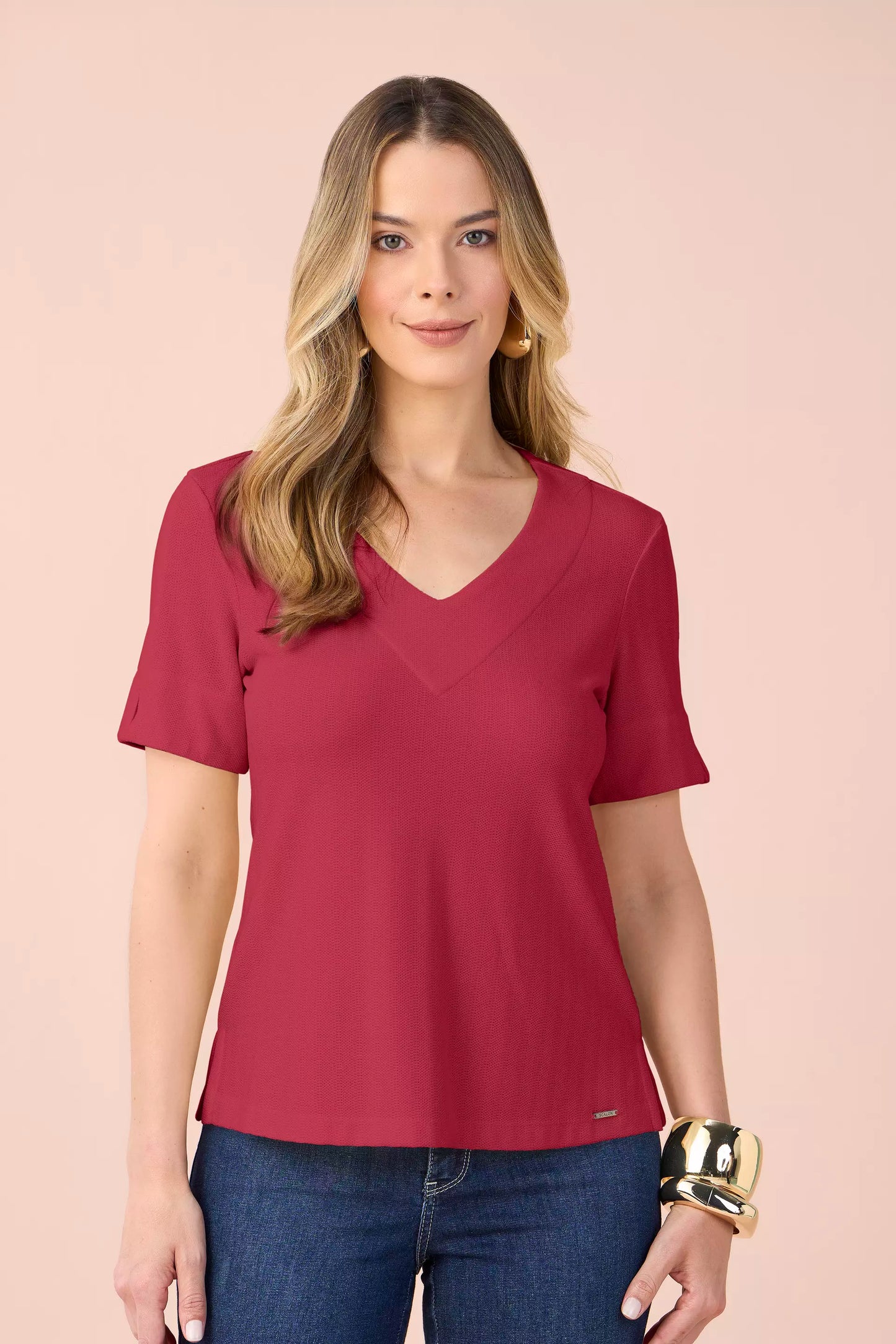 blusa malha manga curta com aberturas