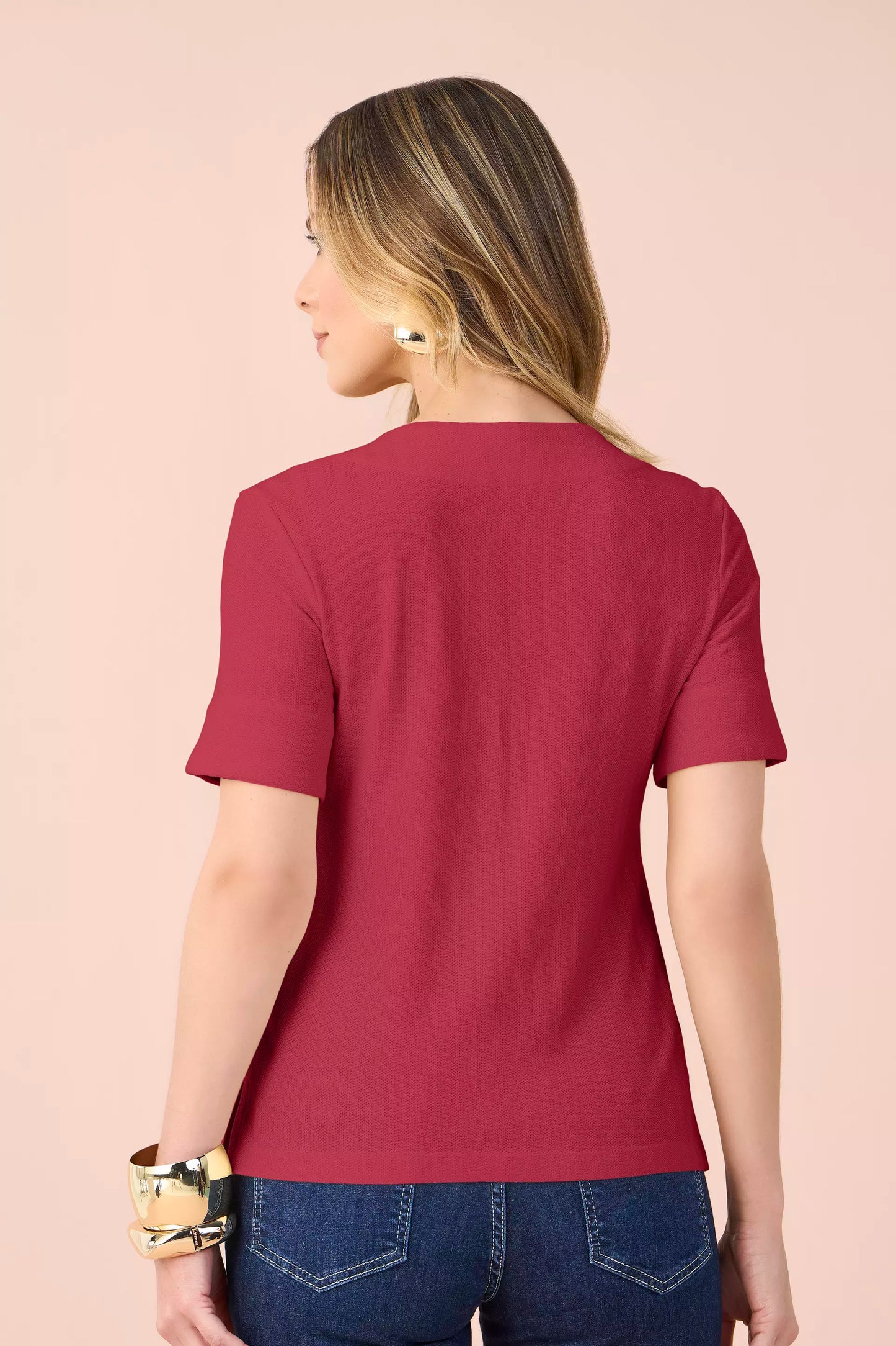 blusa malha manga curta com aberturas