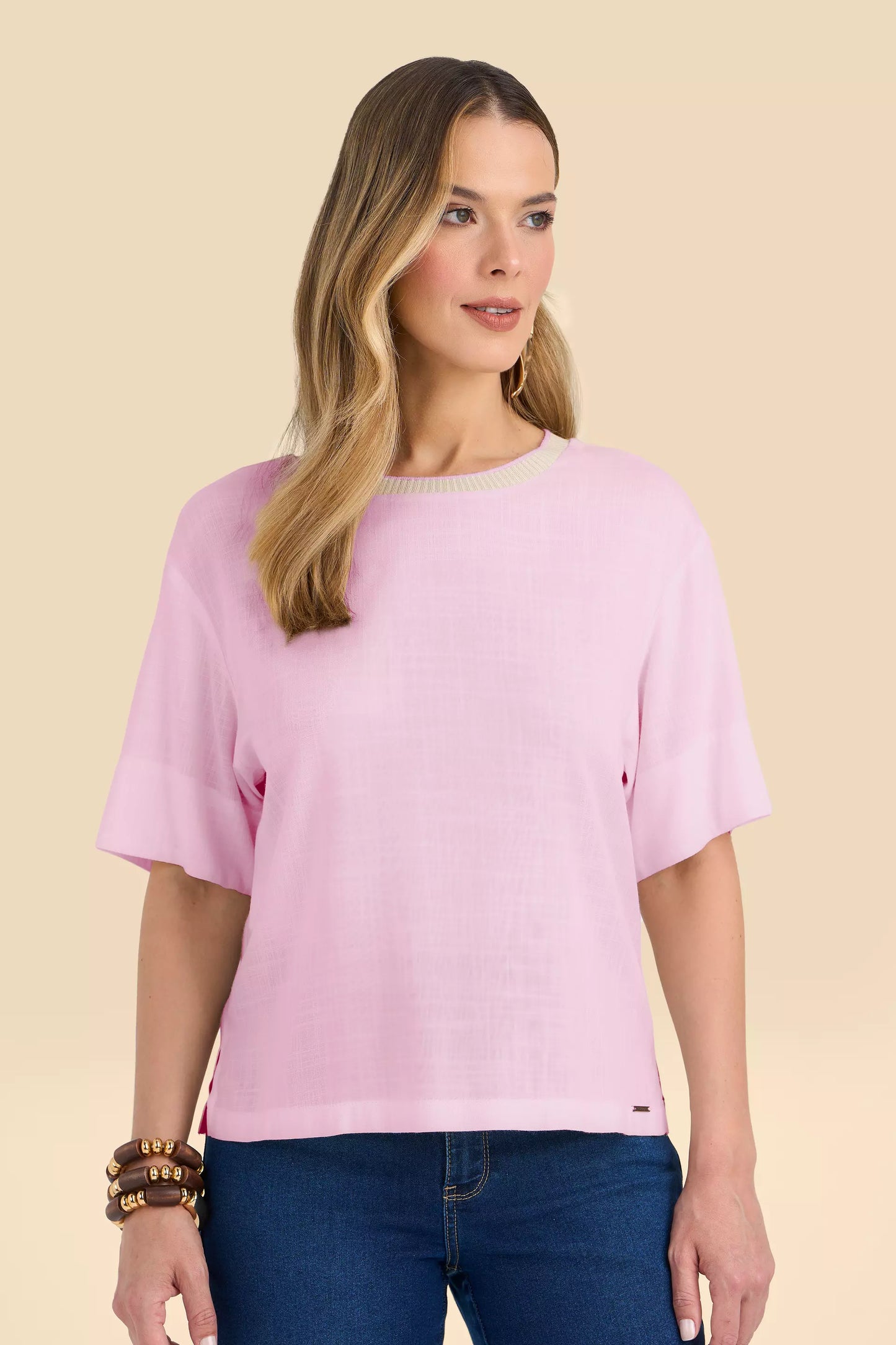 blusa viscose manga curta com tricot