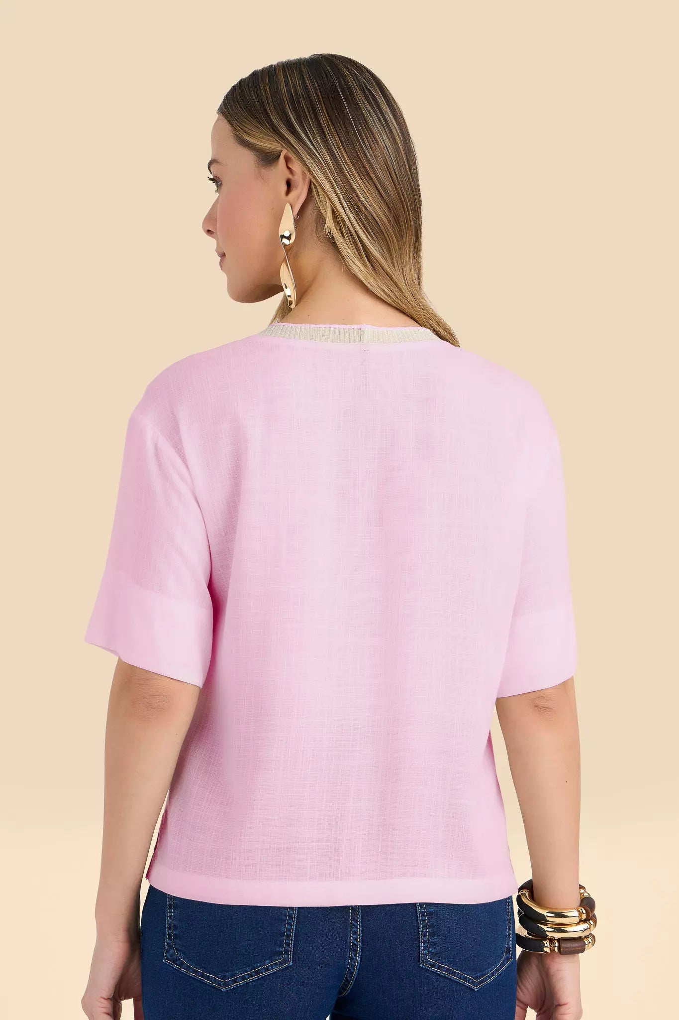 blusa viscose manga curta com tricot