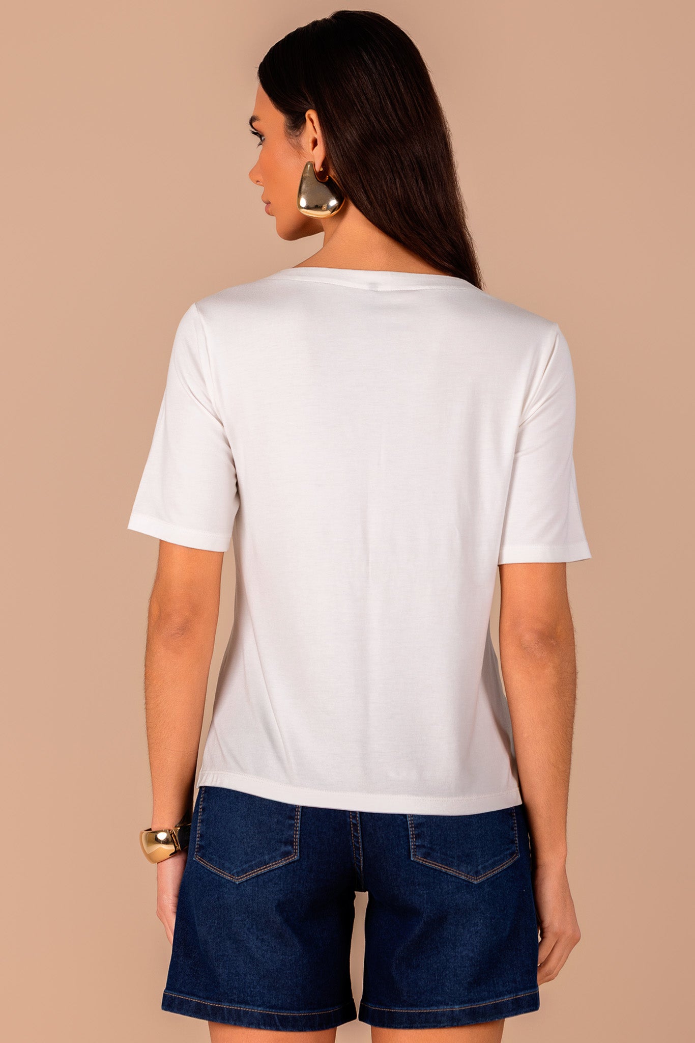 t-shirt malha manga curta estampada com tricot