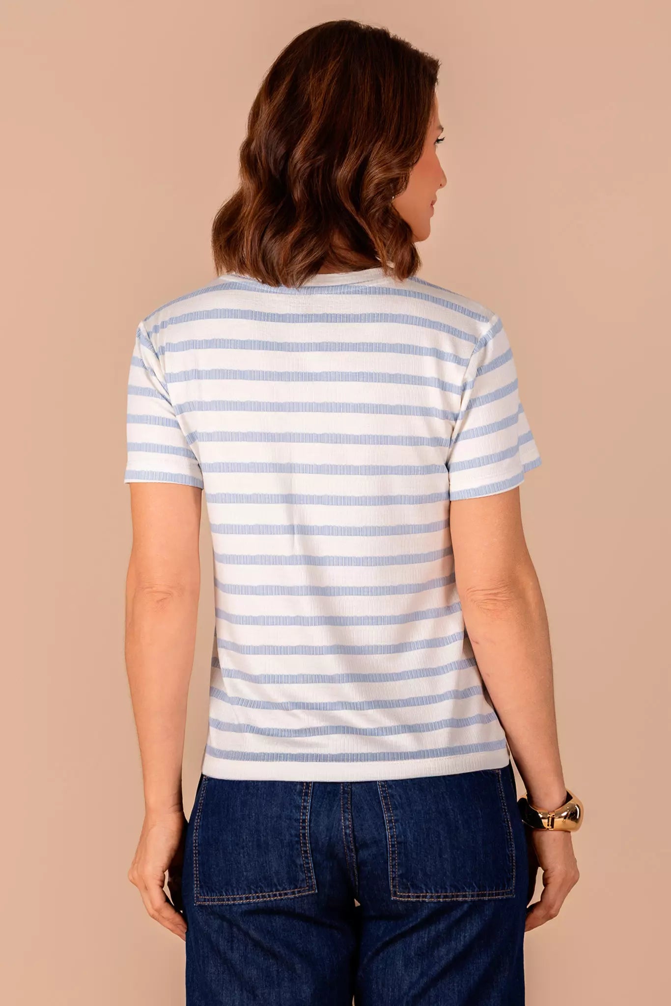 blusa malha manga curta decote v listrada