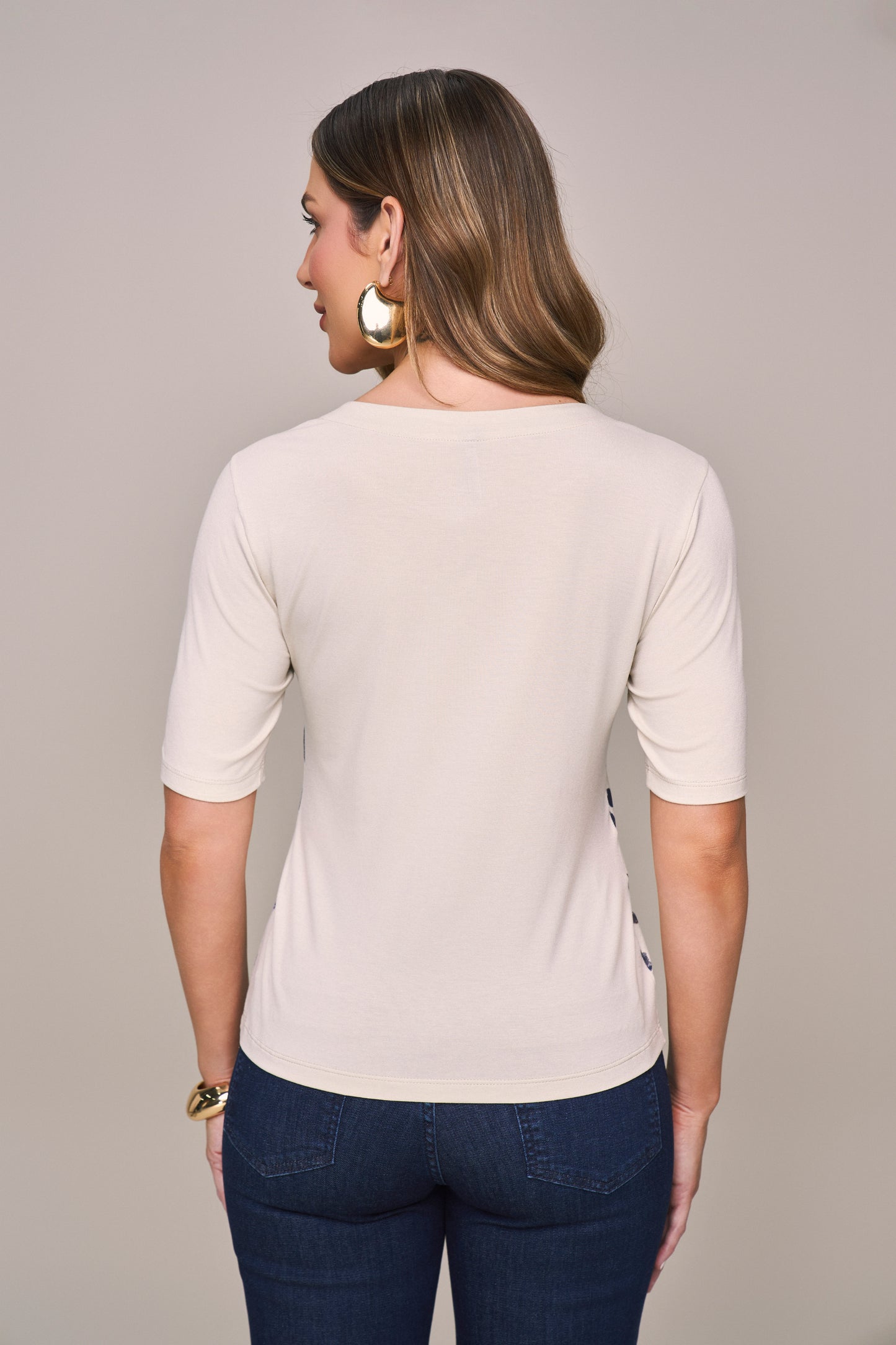 t-shirt malha manga curta estampada com tricot
