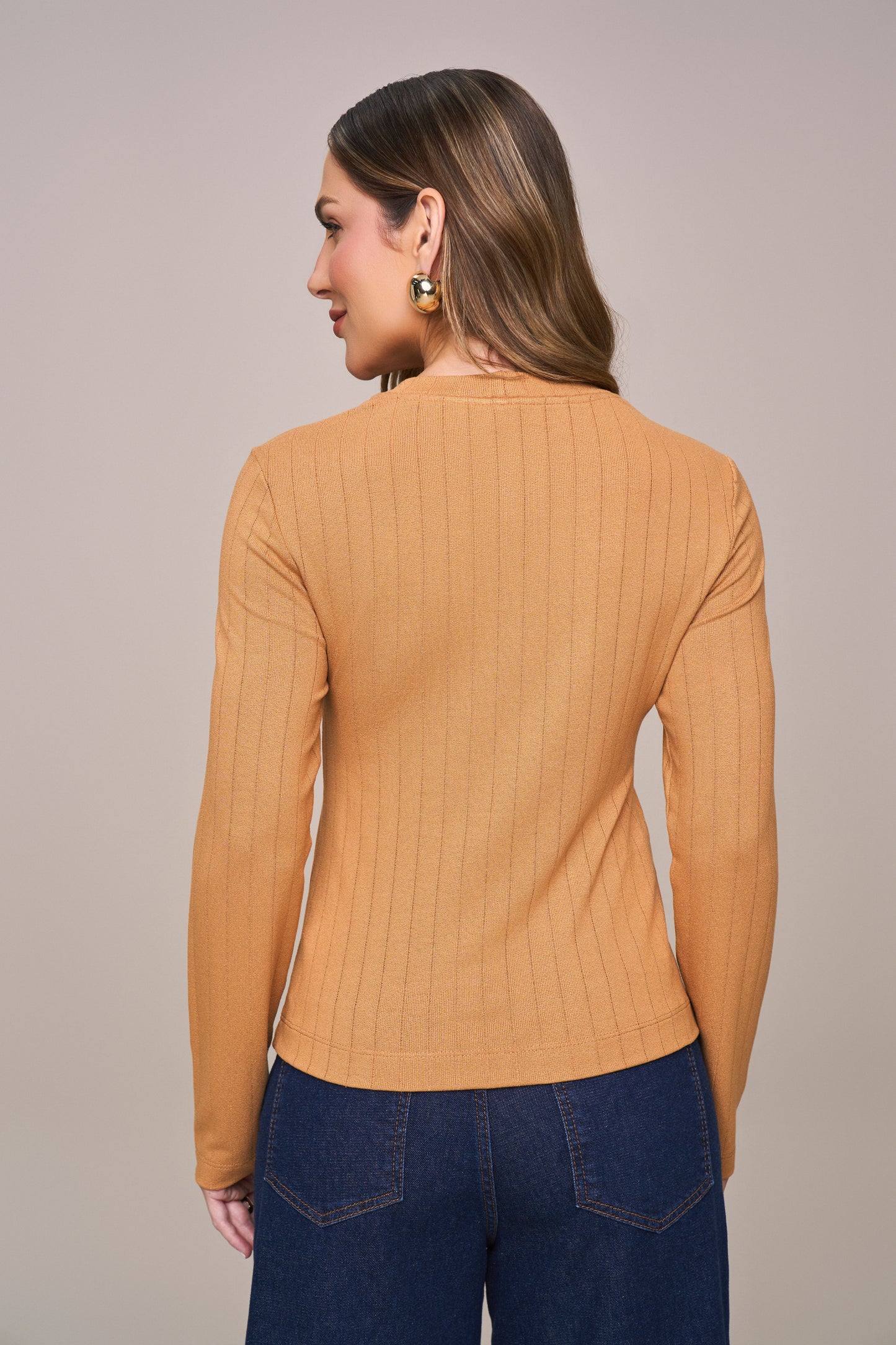 blusa malha canelada manga longa