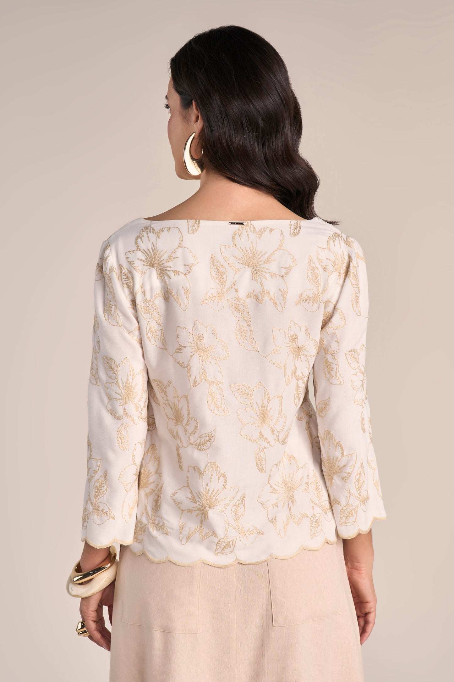 Blusa Viscose Manga 3/4 com Detalhe Barrado