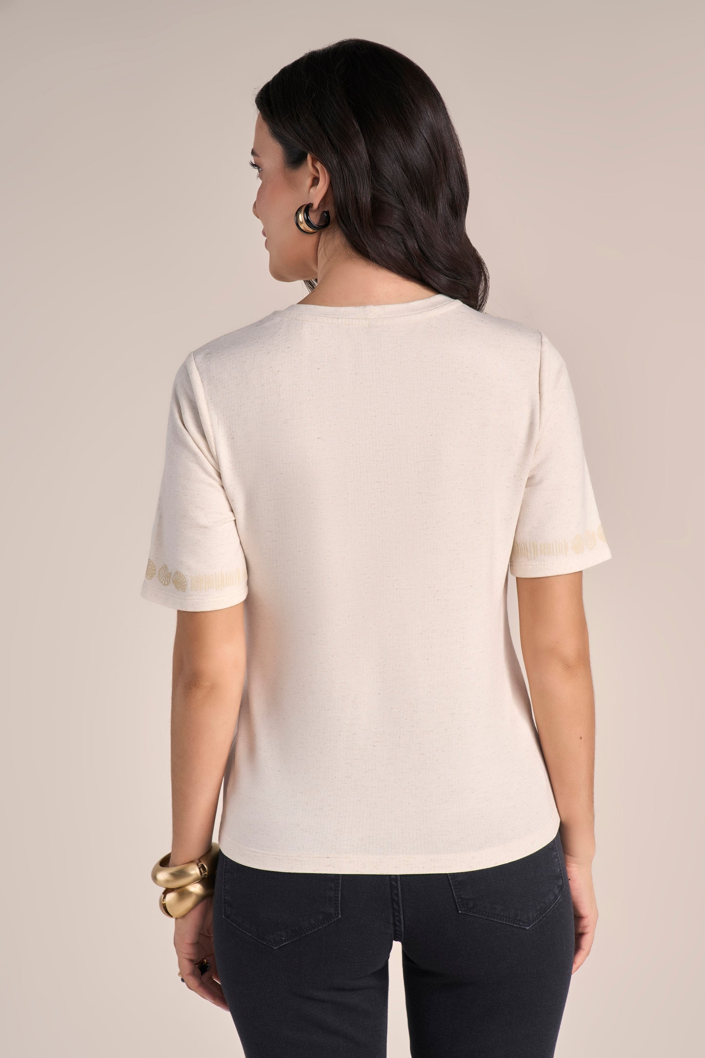 T-shirt Malha Manga Curta com Estampa Conchas