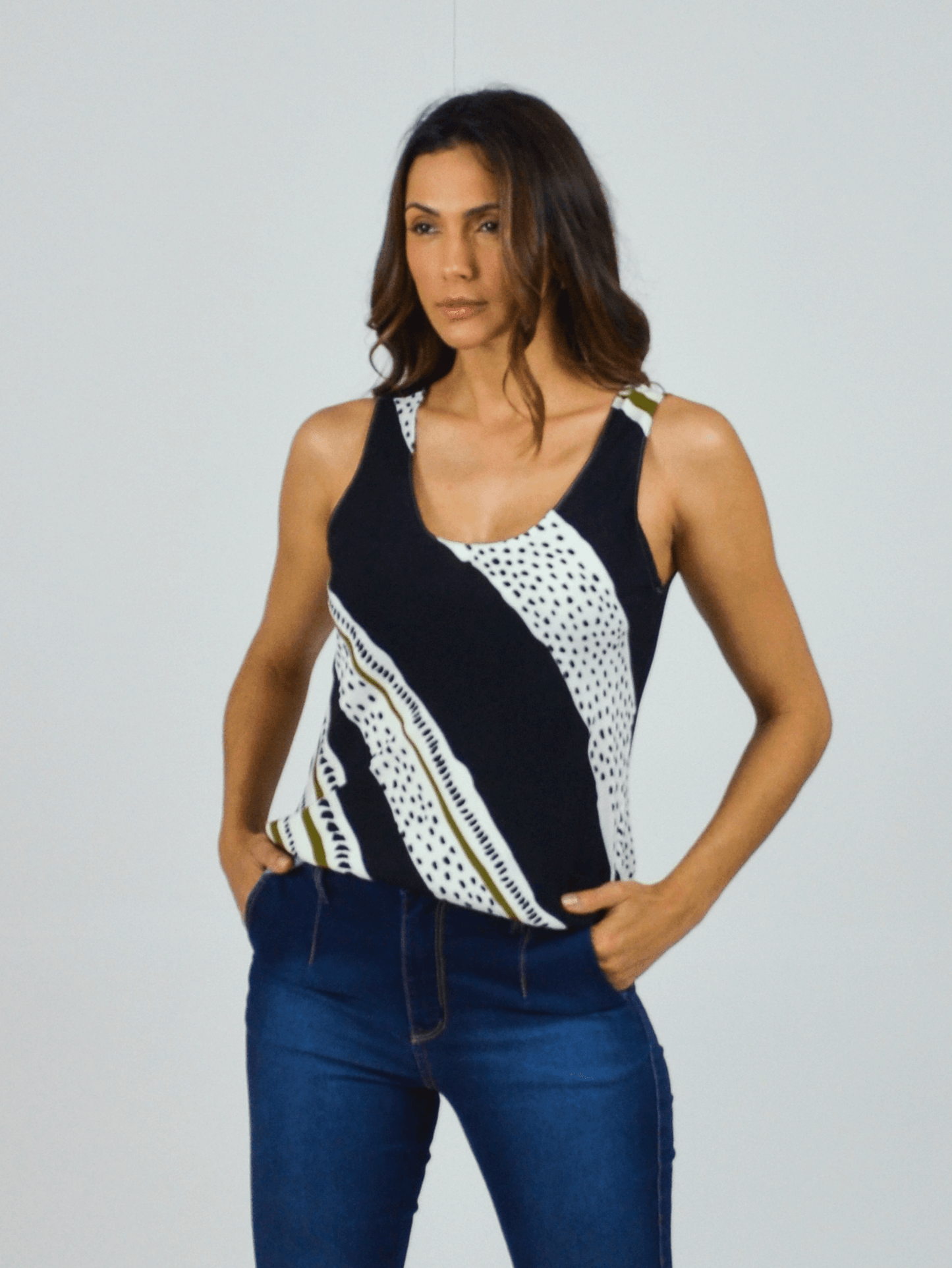 regata viscose alça fina estampada