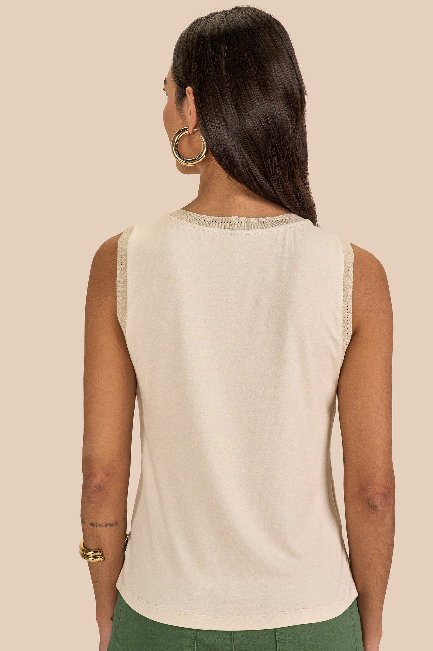 regata malha alça larga estampada com tricot