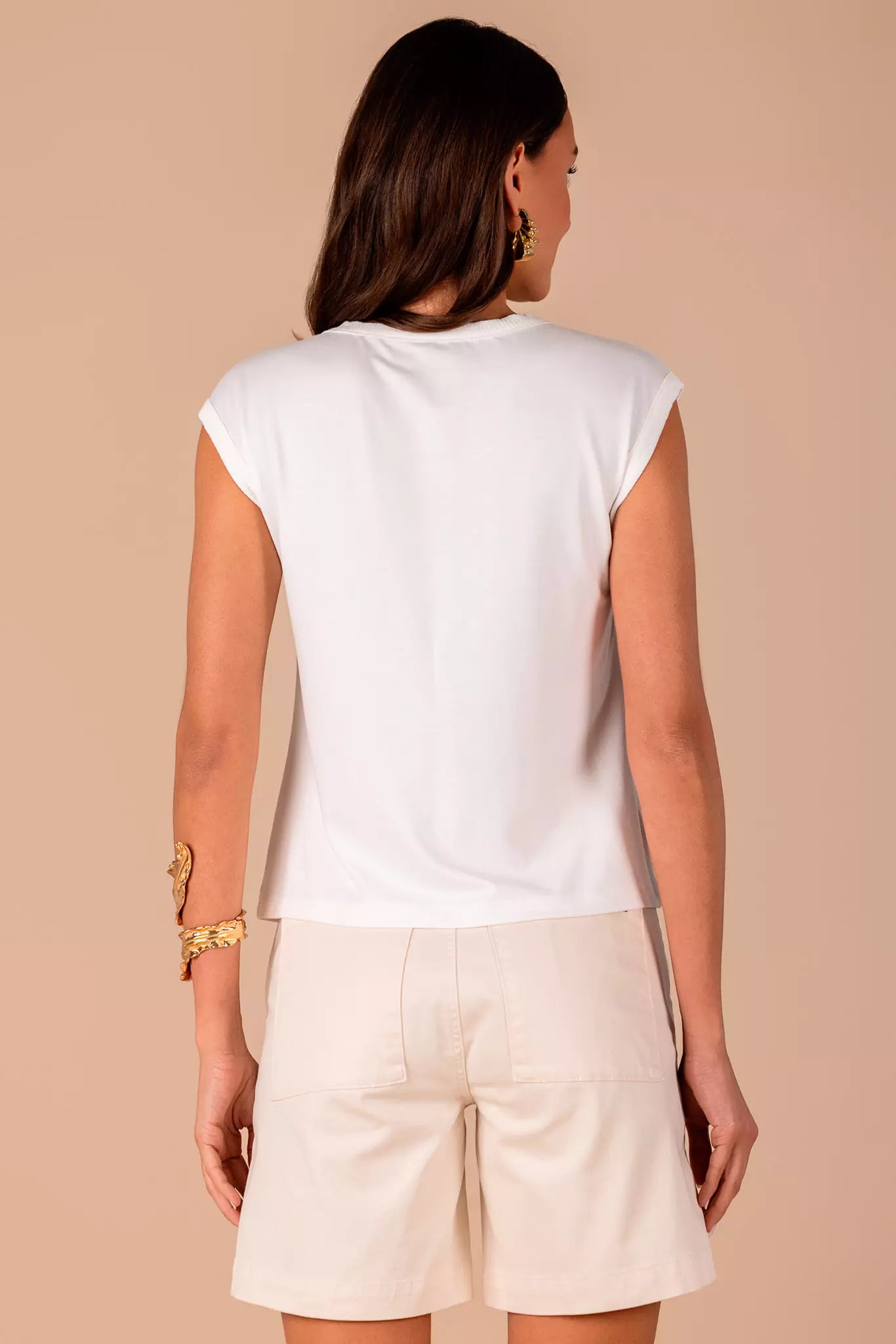 regata malha alça larga com mix de tecido e estampa