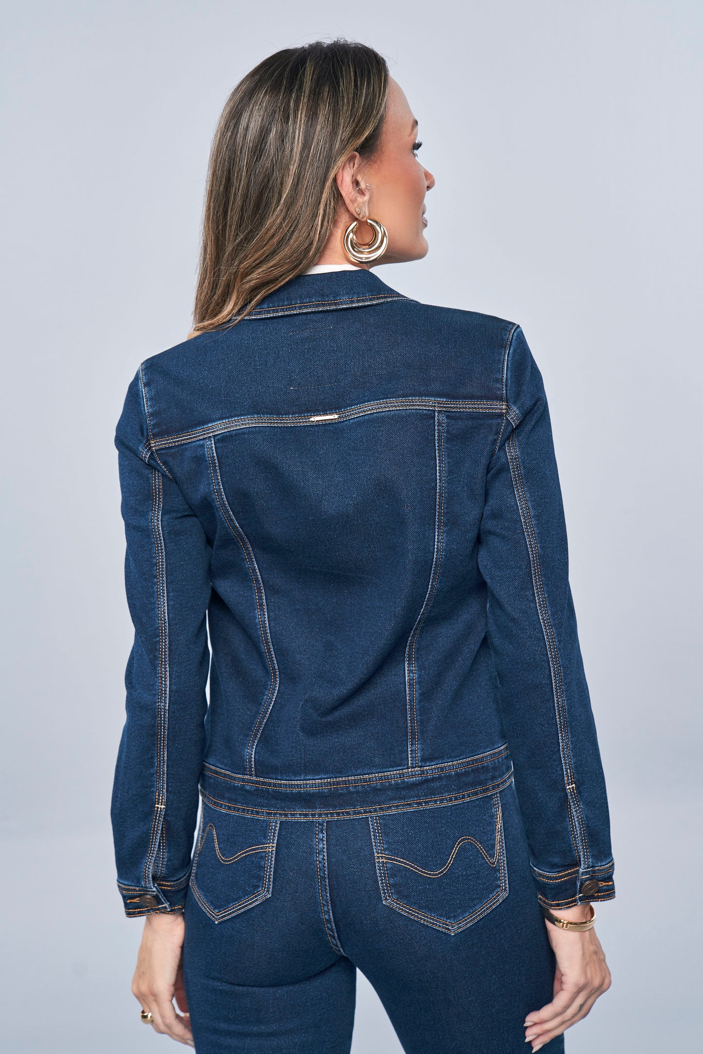 jaqueta jeans malha manga longa