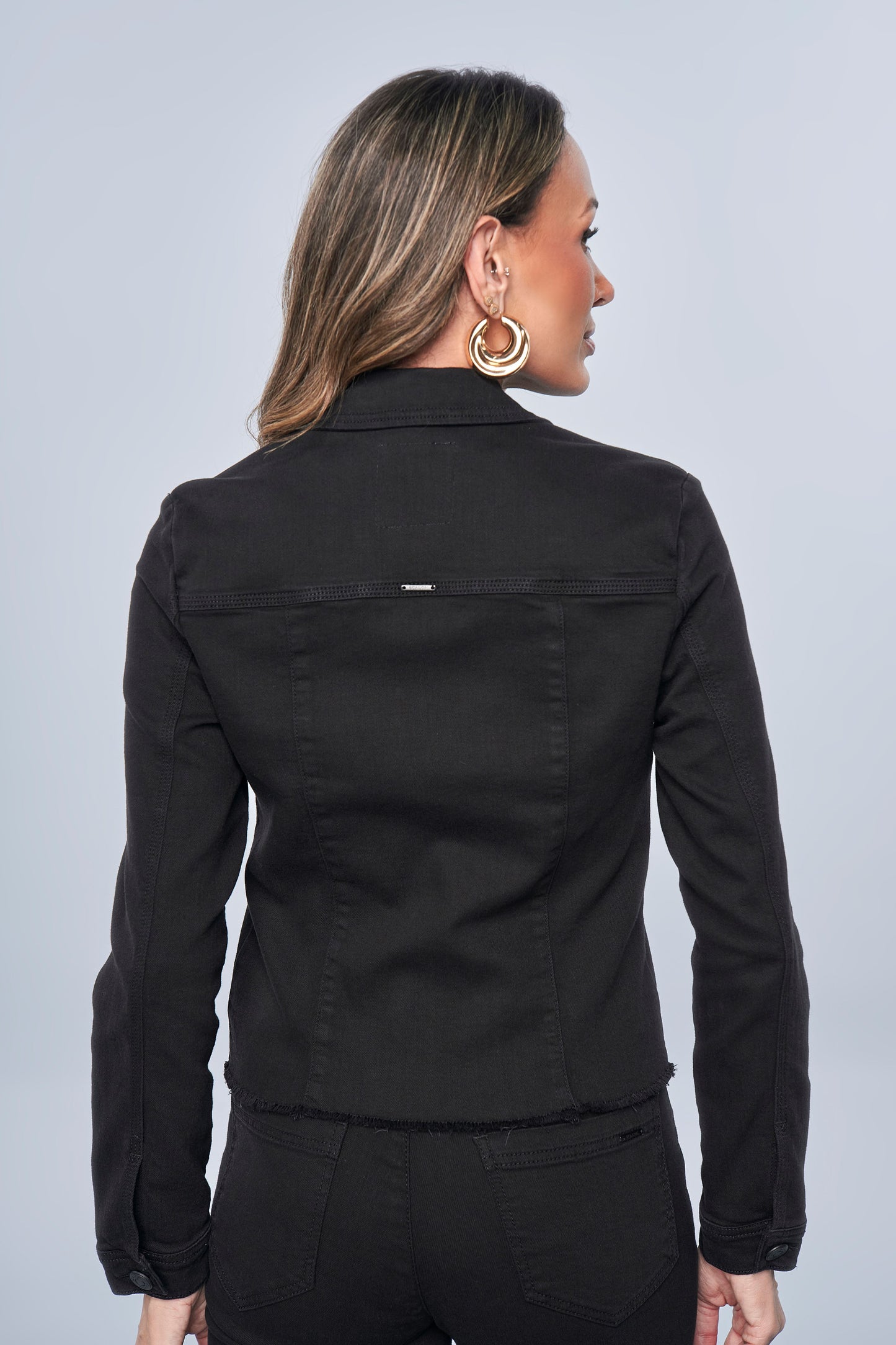 jaqueta jeans black manga longa com pence
