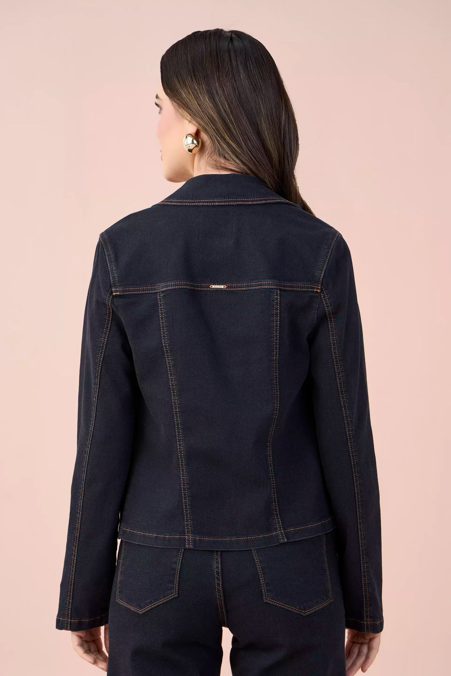 jaqueta jeans black manga longa com recortes