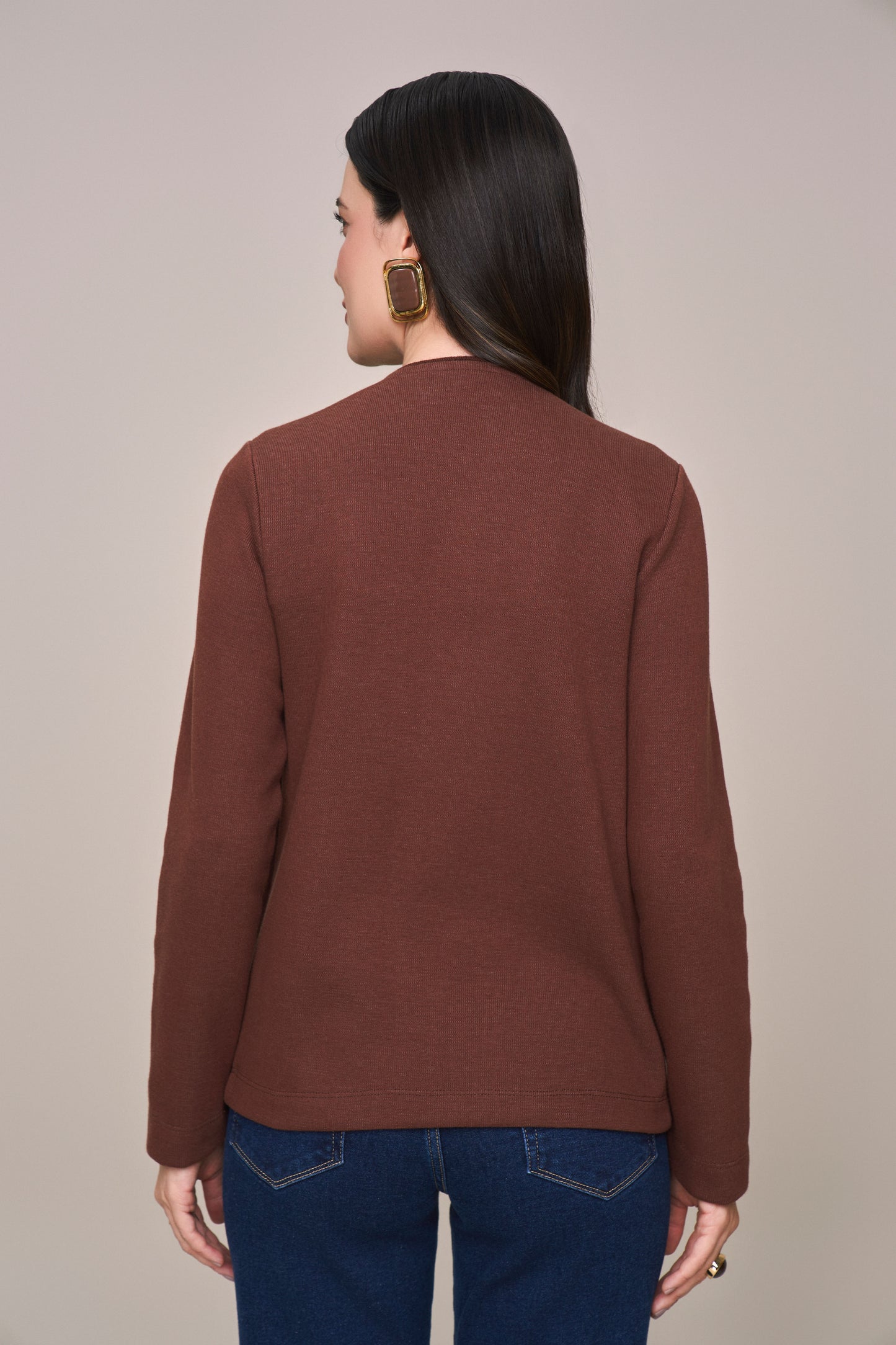 casaco moletom manga longa com bolsos sobrepostos com tricot