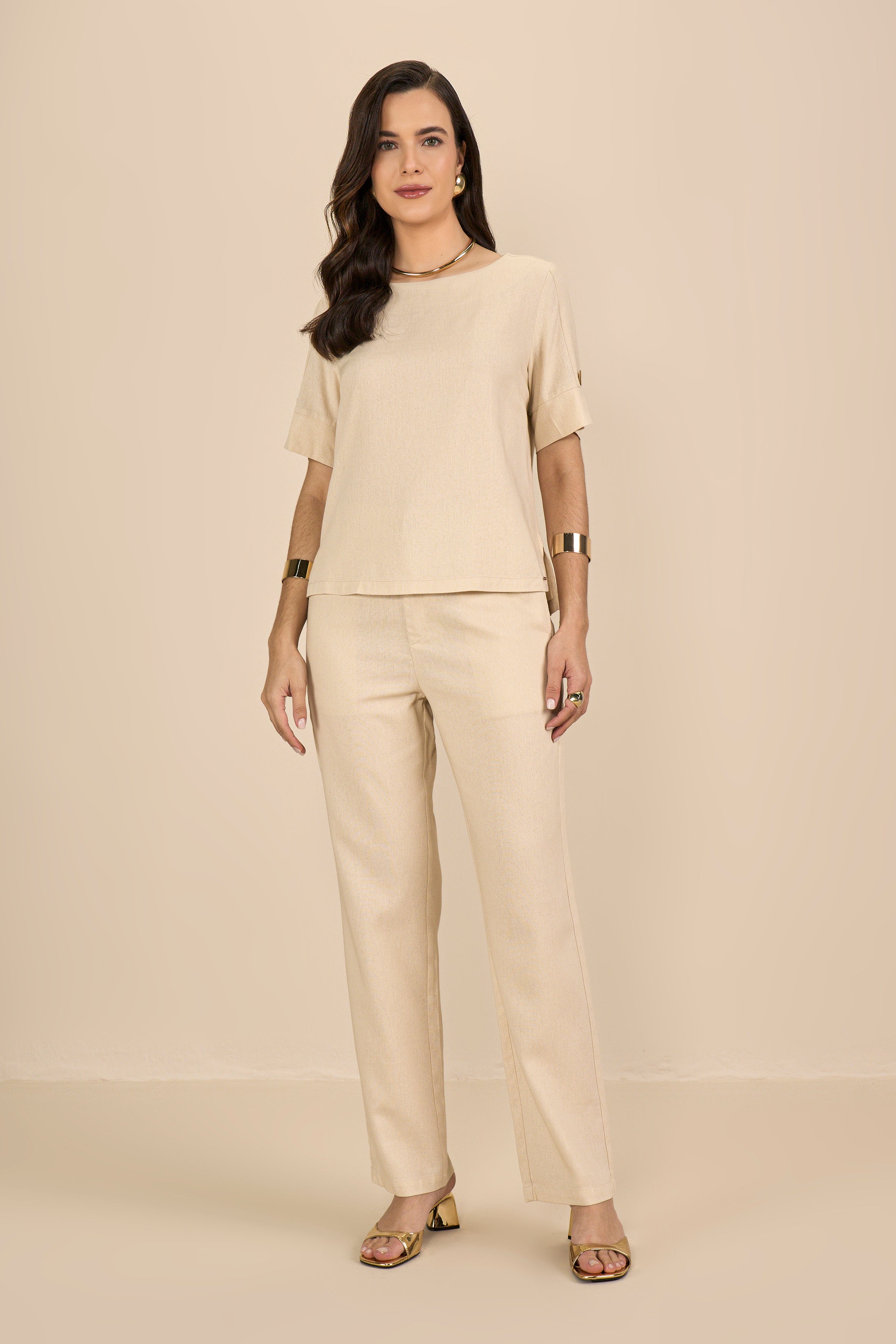 conjunto viscose blusa manga curta e calça reta com cós de elástico ...