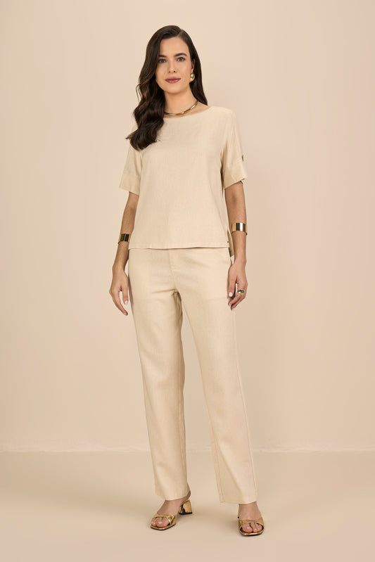 conjunto viscose blusa manga curta e calça reta com cós de elástico