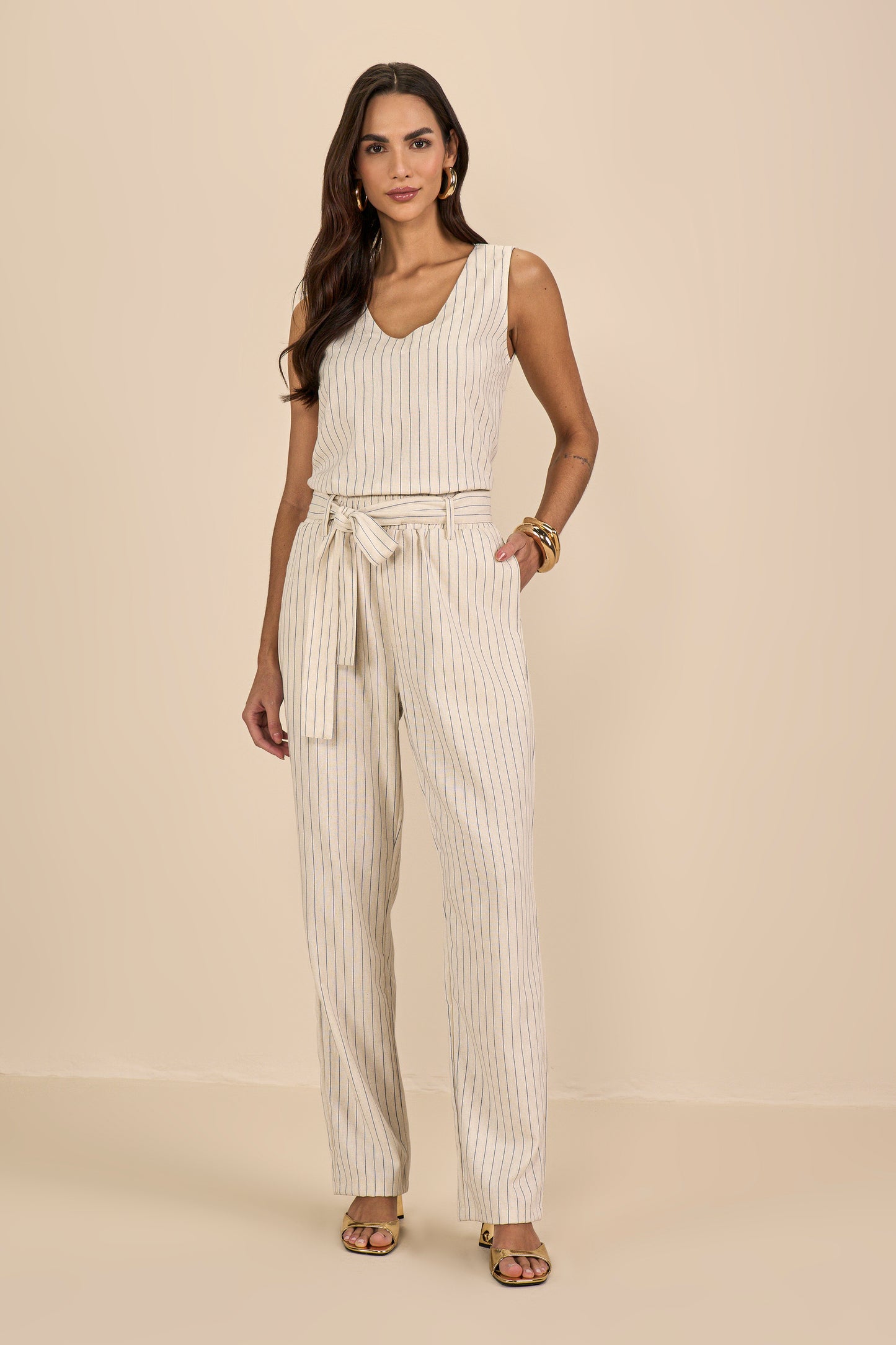 conjunto viscose regata alça larga e calça reta cós de elástico