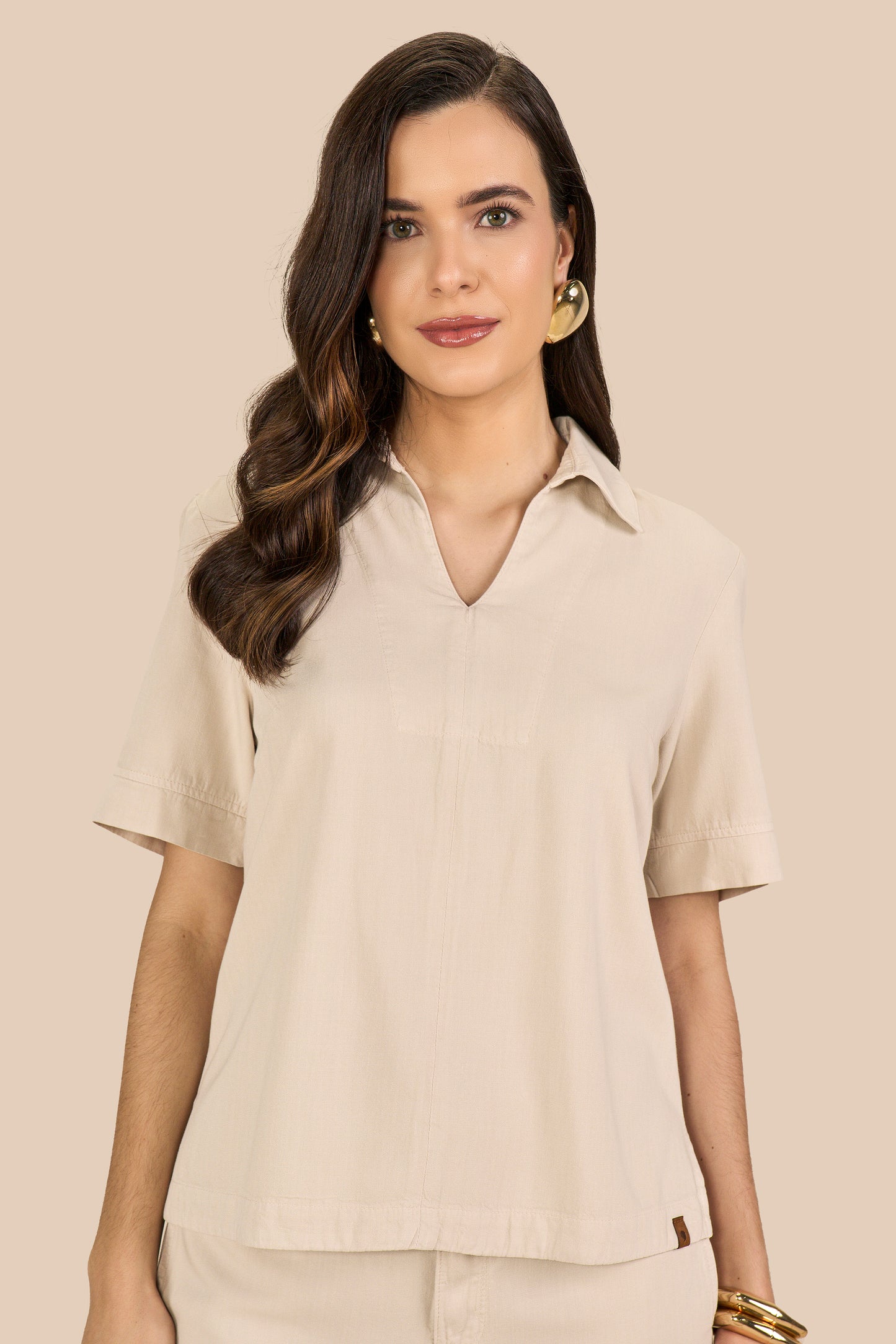 conjunto sarja blusa manga curta e calça pantalona