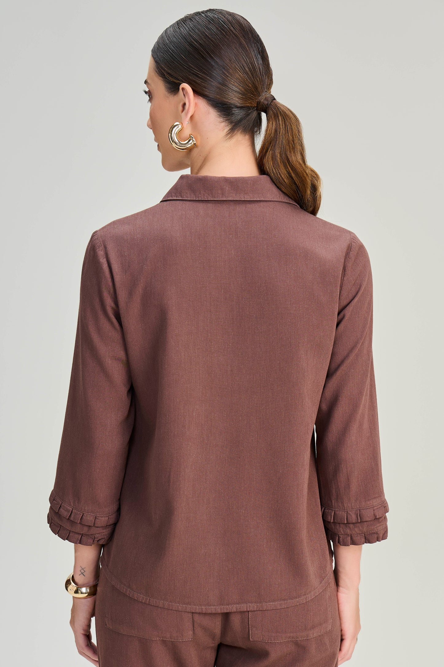 conjunto sarja camisa manga 7/8 e calça mom com elástico
