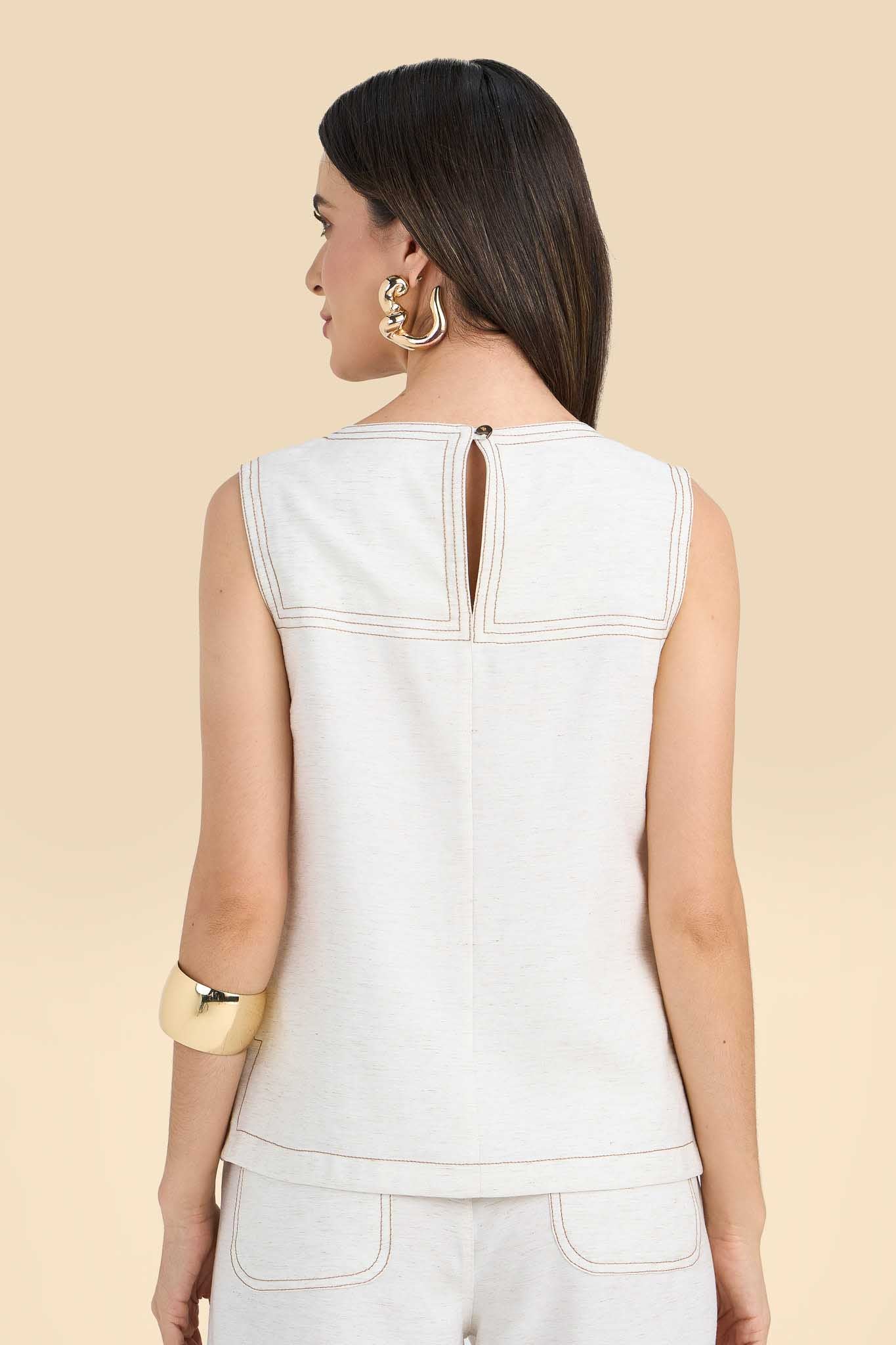 conjunto viscose regata alça larga e calça pantcropped pespontos em contraste