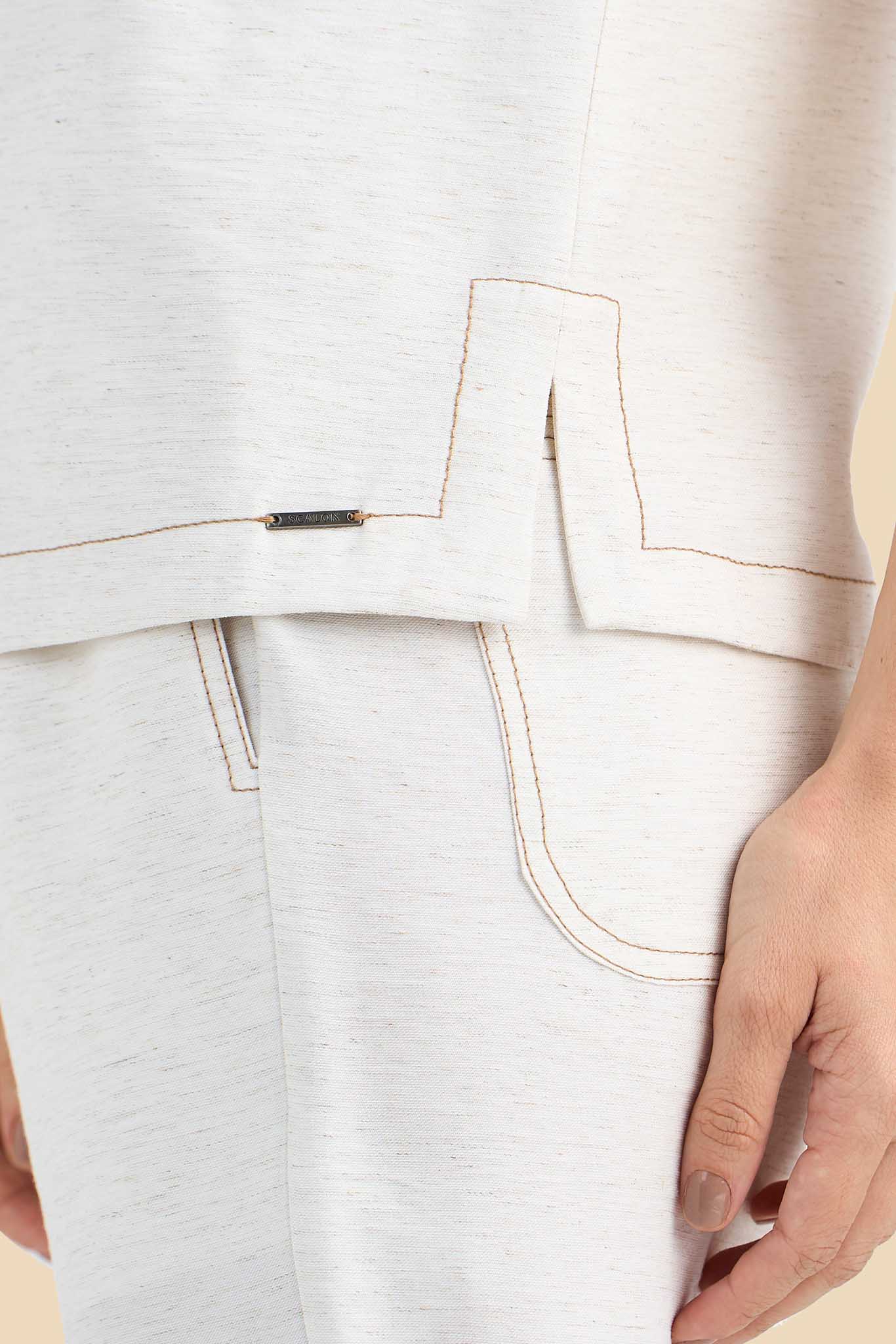 conjunto viscose regata alça larga e calça pantcropped pespontos em contraste