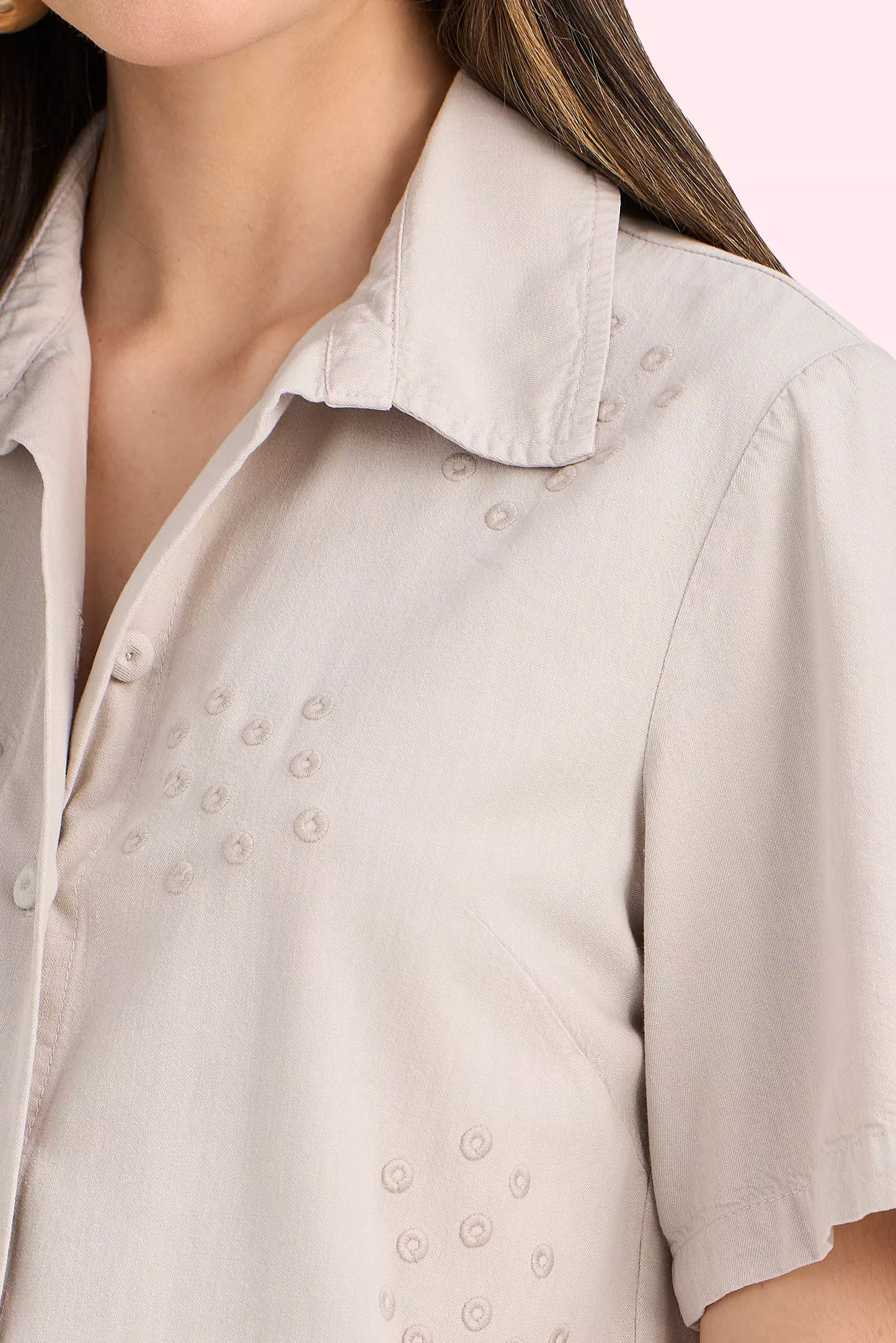 conjunto sarja camisa manga curta e calca reta cintura intermediaria cós elástico