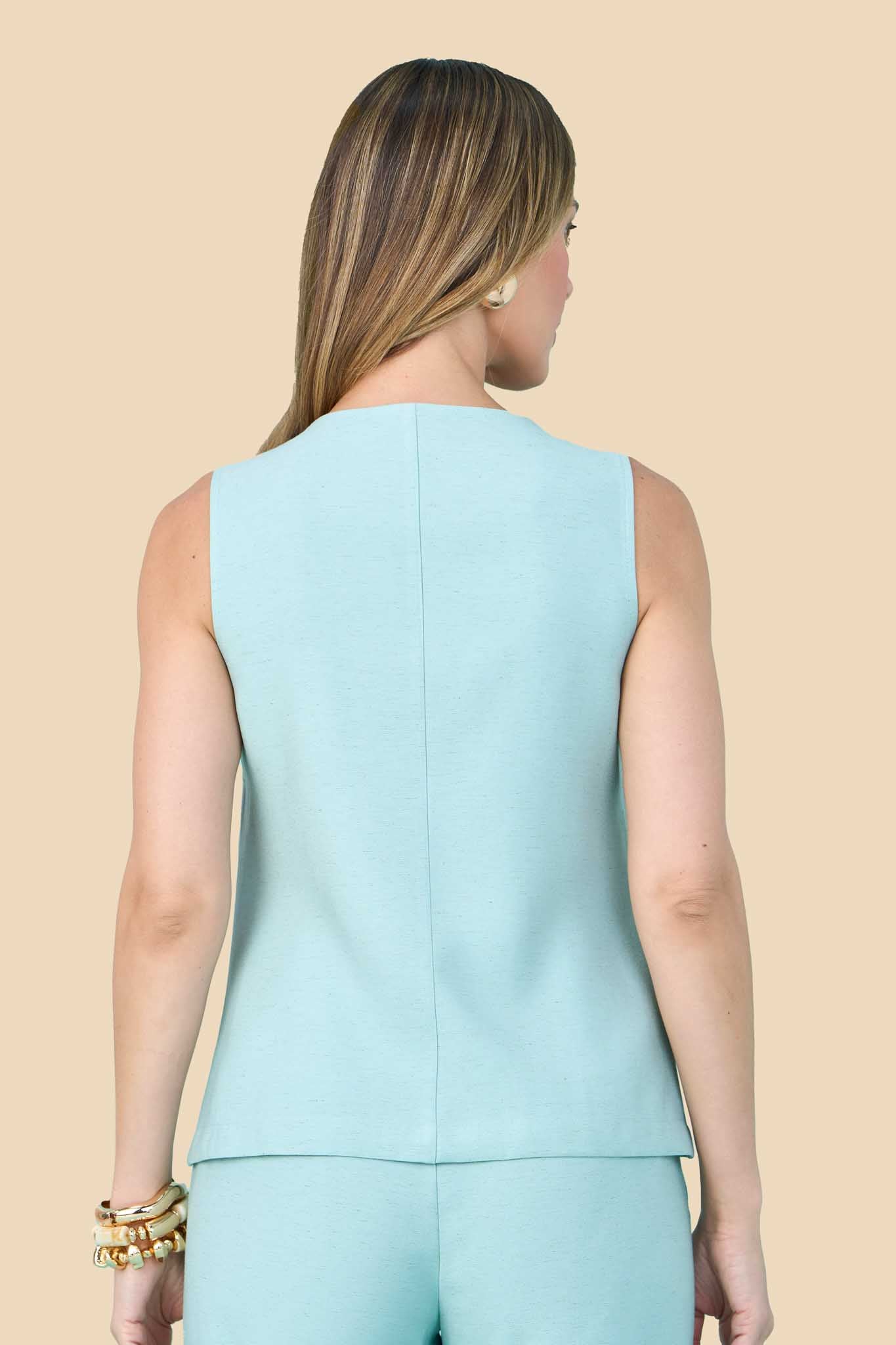 conjunto viscose colete e calça reta com lapelas
