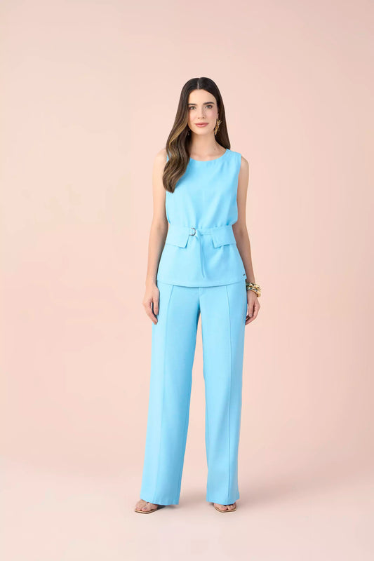conjunto viscose regataalça larga com cinto e calça pantalona