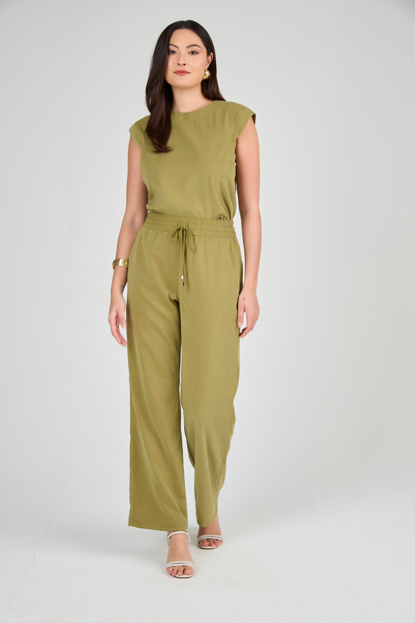 calça tactel wide leg cintura intermediária comfort