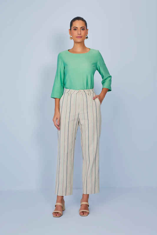 calça algodão mom cintura intermediária alfaiataria